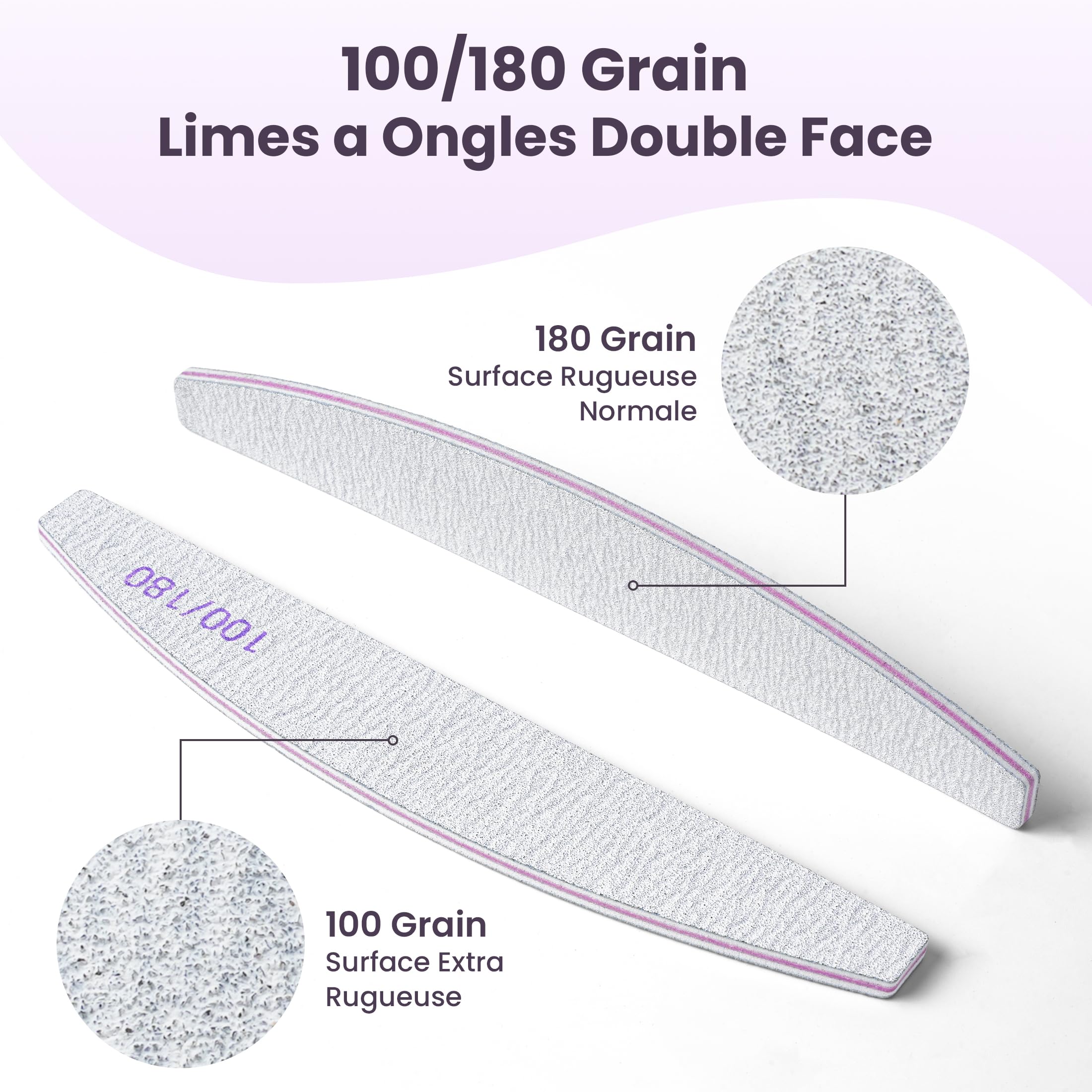 Lot de 20 Limes a Ongles 100 180 Grain, Lime à Ongles Double Face pour Ongles en Gel et Acrylique, Kit de Lima Ongle Réutilisables pour Manucures et Pédicures en Gel, Ongles Naturels