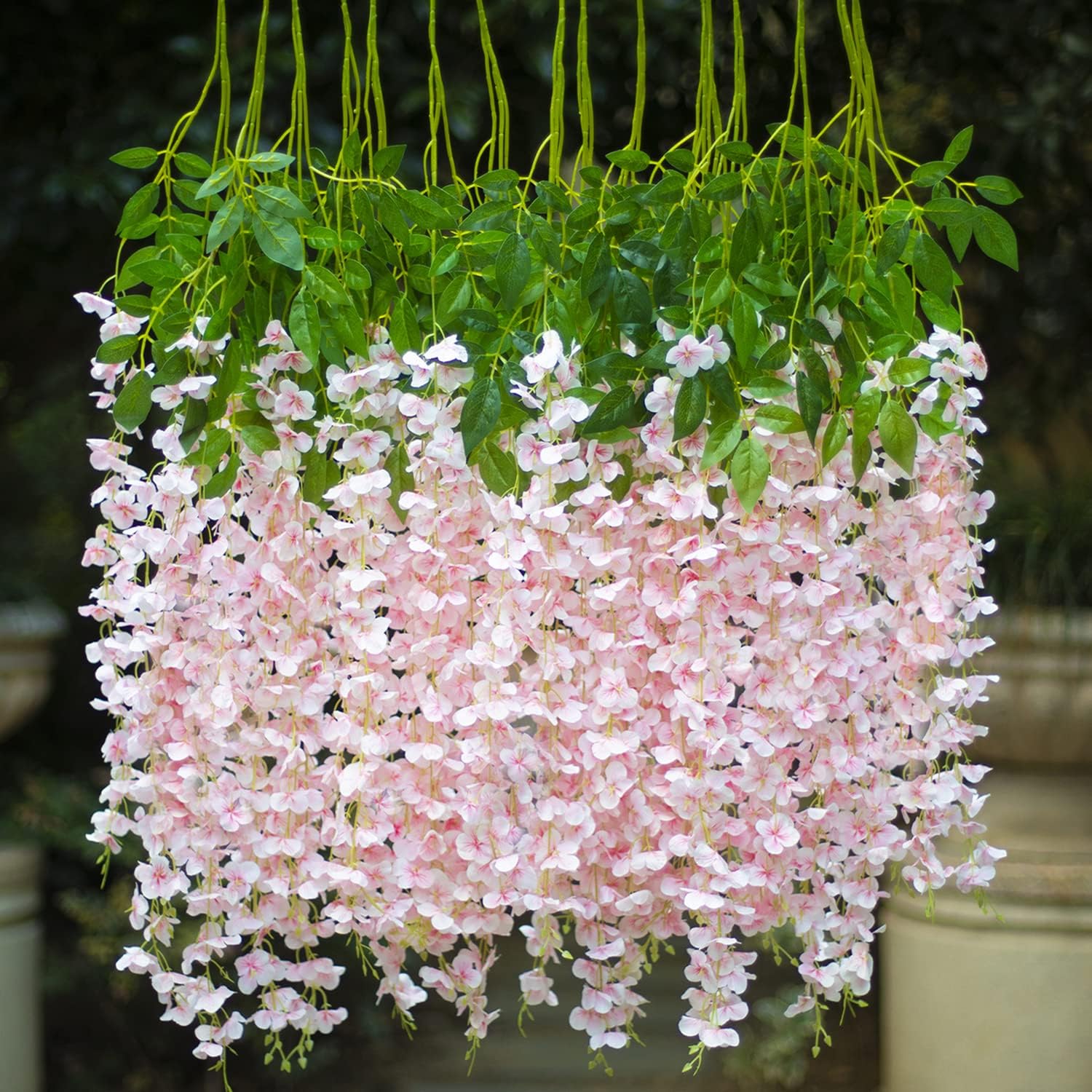 10 Stems Thickened Artificial Wisteria Garland Fake Wisteria Vine Hanging Flower Bush String for Wedding Garden Party Decoration (10 Stems Hydrangea Pink)