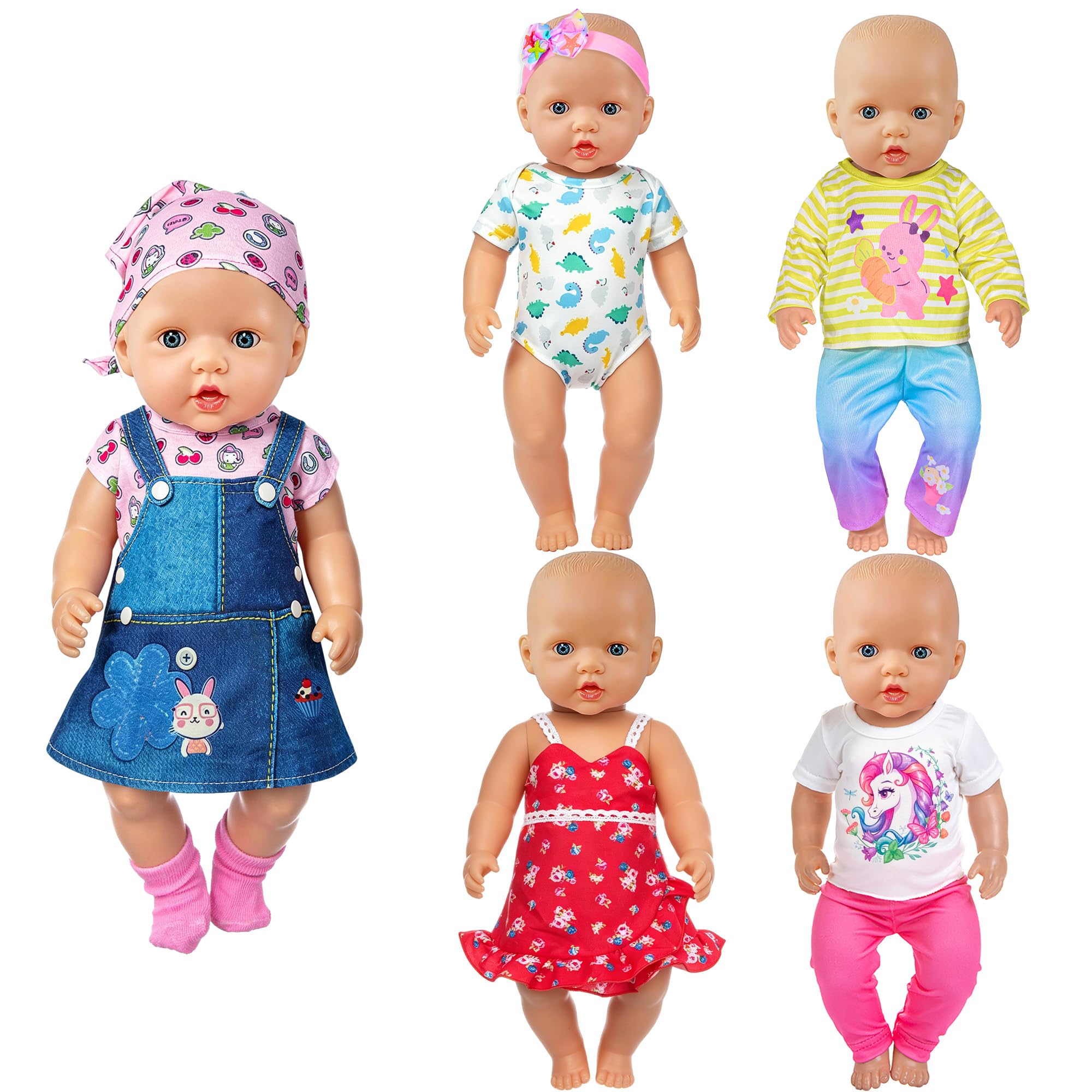 5 Sets Baby Doll Clothes and Accessories for 43cm/ 17 inch New Baby Dolls include Outfits, Dress, Headband (Doll Not Included)