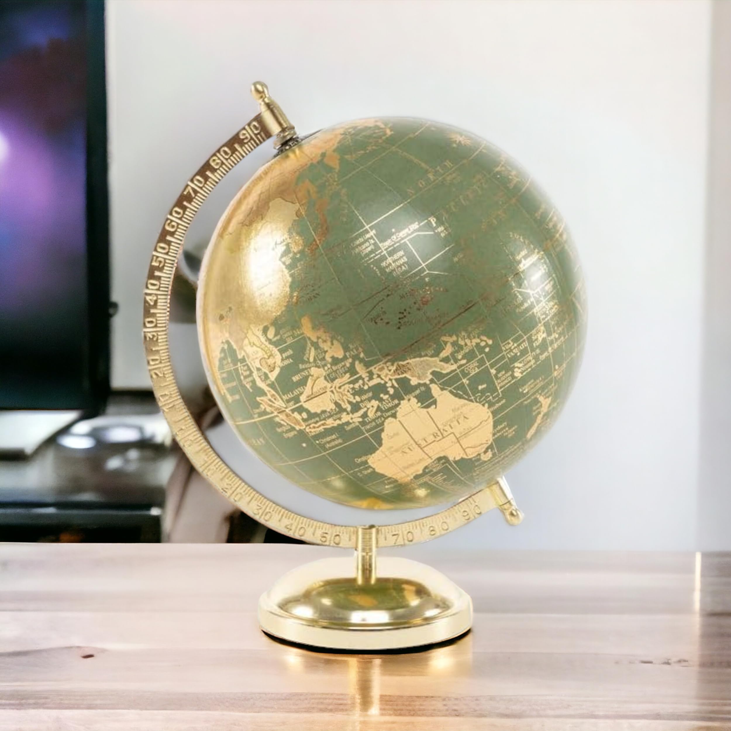 Mappamondo, Mappamondo 20cm con Supporto in Metallo Dorato - Decorazione e Regalo