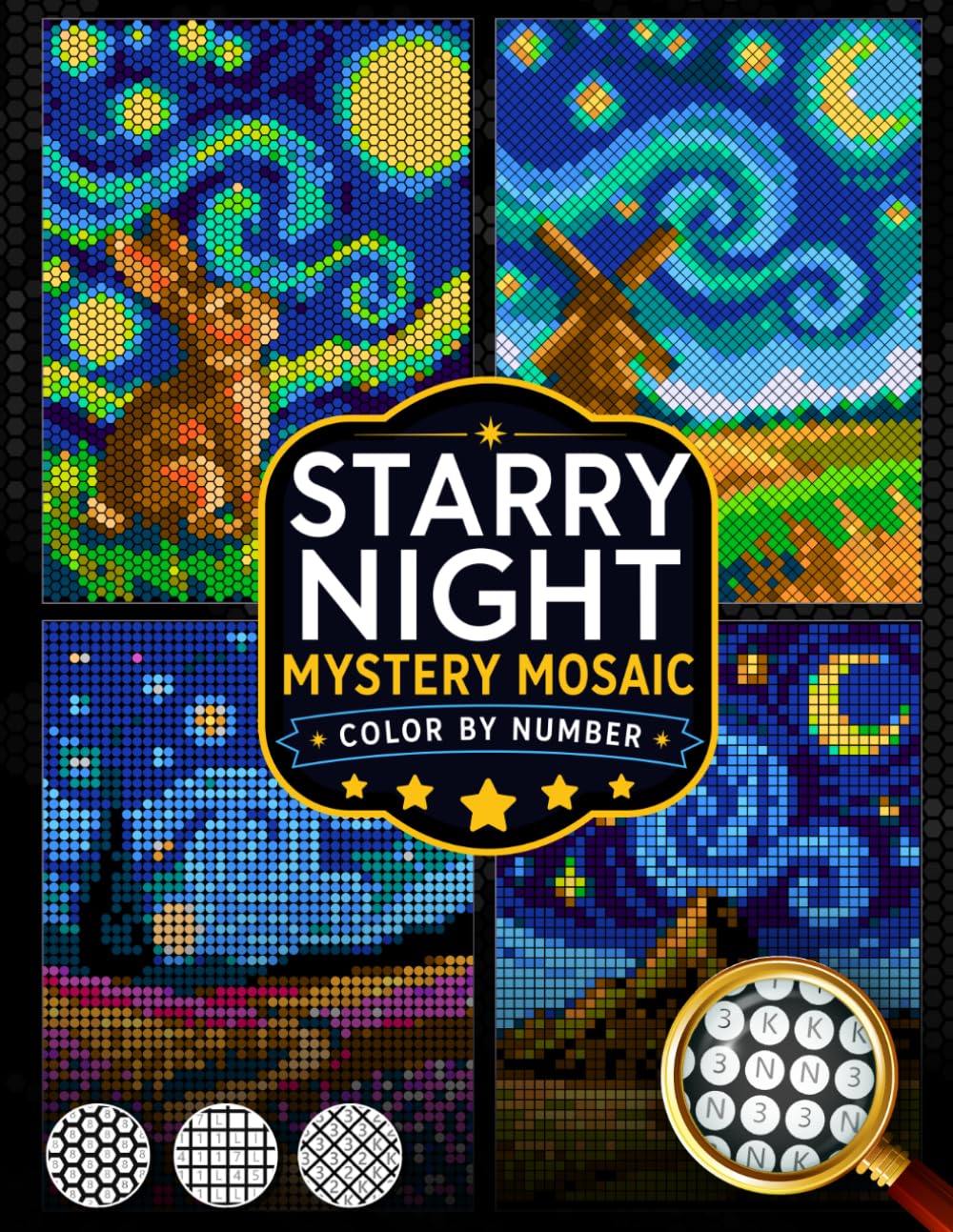 Starry Night Mystery Mosaic Color by Number: 50 Relaxing Pixel Art Night Sky Scenes with Black Background — Dreamy Landscapes, Animals & Peaceful Views (Stress Relief Color by Number for Adults)