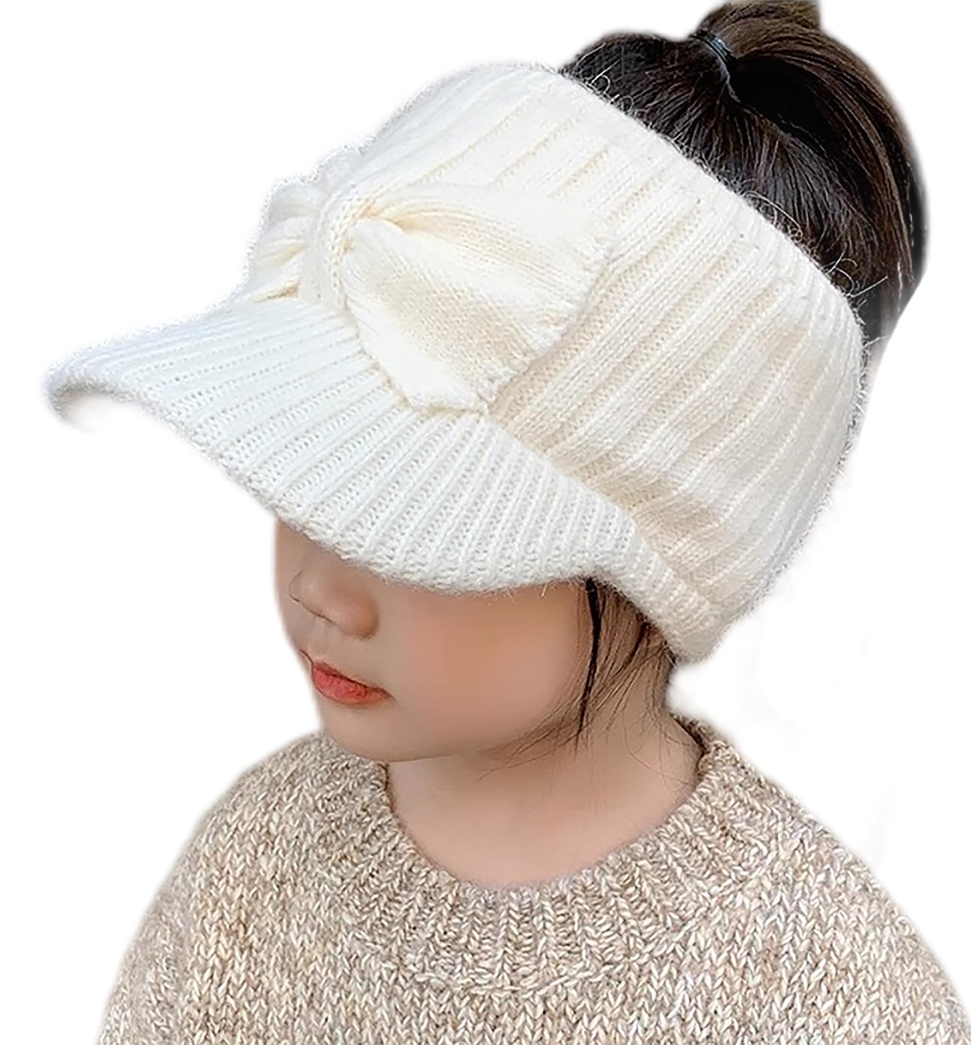 INOGIH Baby-Girls Winter Knitted Baseball-Cap Warm Ponytail-Hole Visor-Hat for 2-7 Years Old