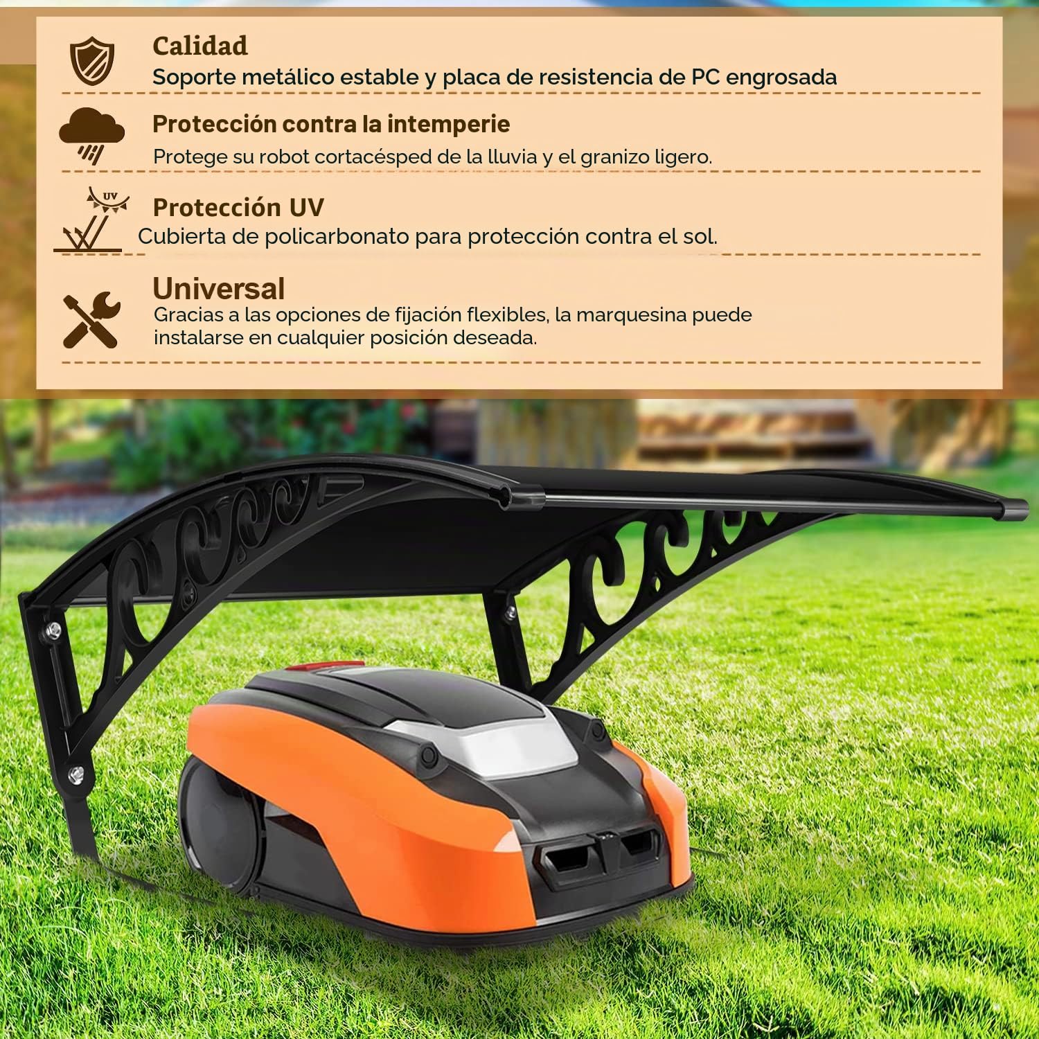 Robots cortacésped de tejado, 106 x 87 x 50 cm, para robot cortacésped, protección contra la lluvia, protección UV (negro)
