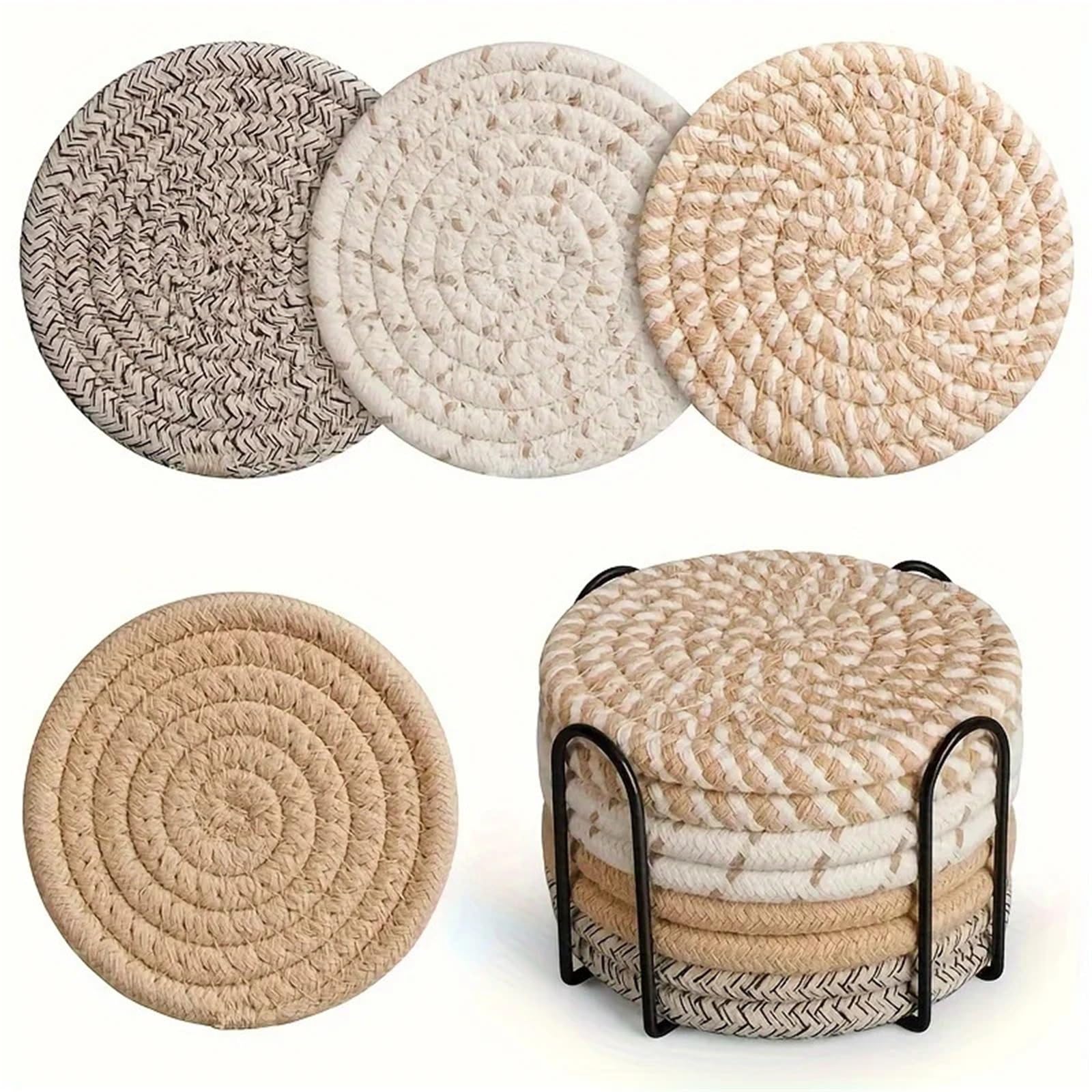 Insulated Coasters 8pcs Absorbent Drink Coasters Minimalist Cotton Fabric with Non-Woven Lining Coffee Table Home Decor for Drinks Coffee Pads Beer Home Office