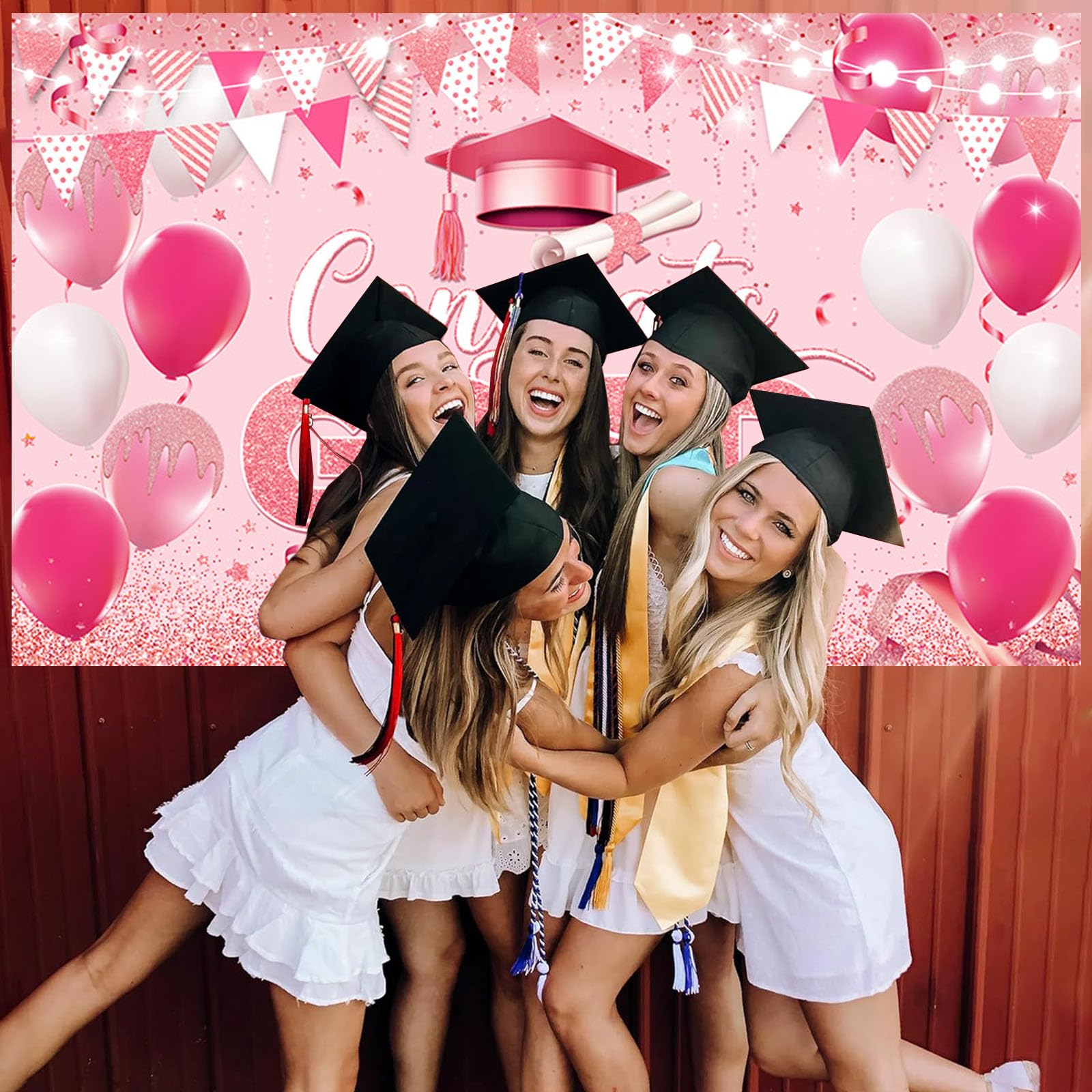 AIBIIN Aloha Graduation Backdrop Banner - 70.8x43.3 Inch Hawaii Style Congrats Grad Party Decor - View #2