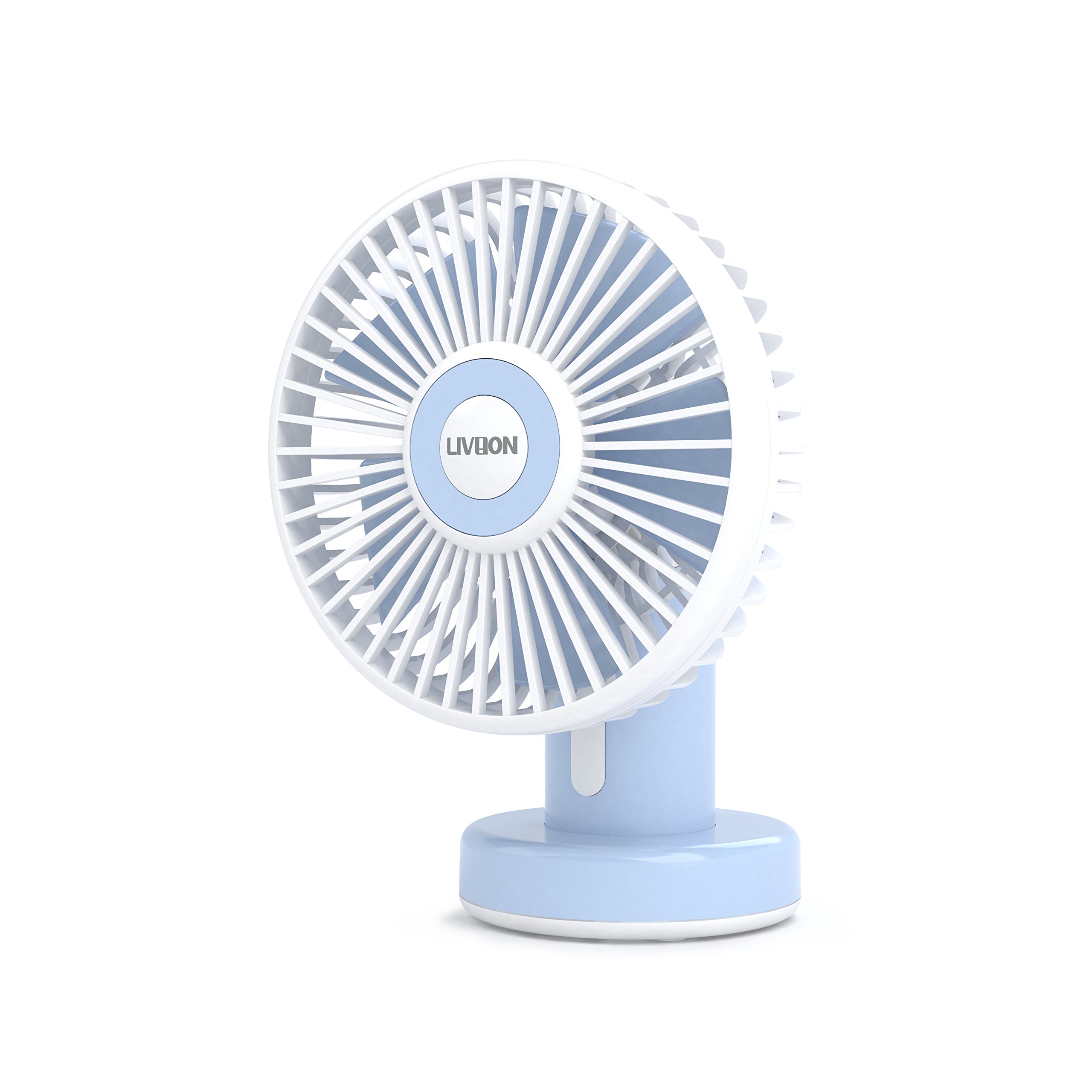 LIVION 5.5" USB Desk Fan - Mini Portable Fan with Adjustable Tilting Head - Handheld Fan for use in The Office or Home - Personal Fan - Table Fan (Battery or USB Powered - Blue)