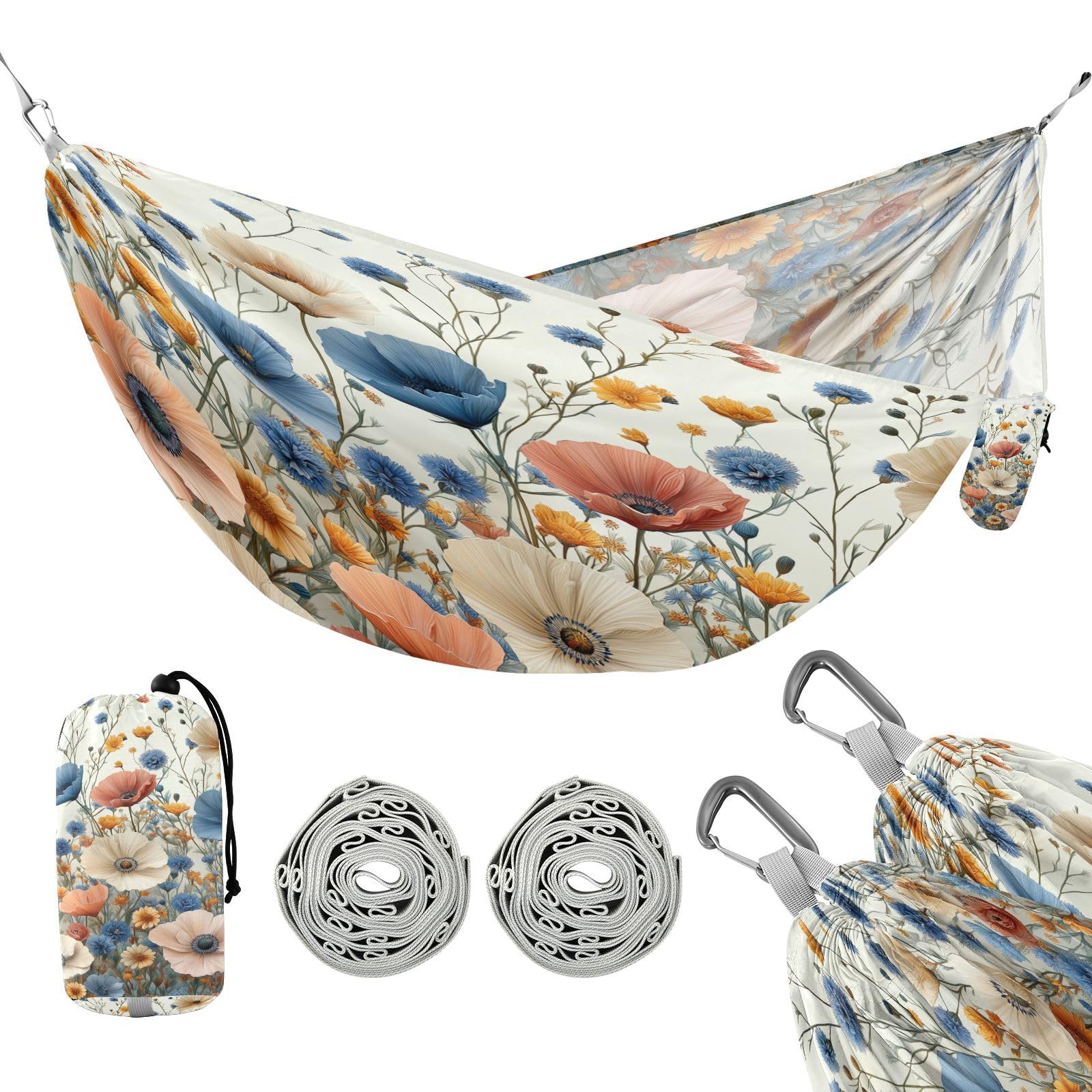 ATTX Pastel Flowers Camping Hammock - Lightweight & Portable Hammocks, Heavy Duty 330lbs Capacity for Indoor, Hiking, Backpacking, Travel, Backyard, Beach#38