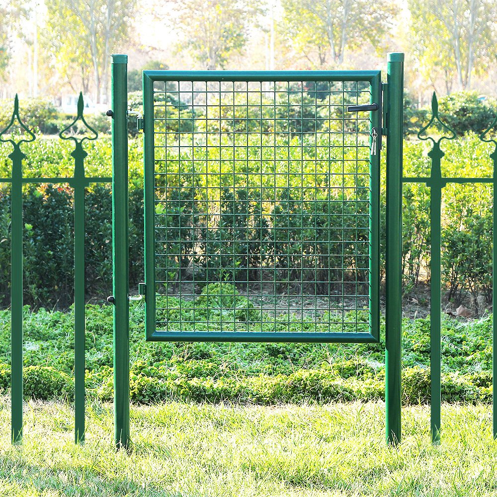 SONGMICS Cancello da Giardino, Cancelletto da Giardino, Acciaio Zincato con Serratura, Porta di 87 x 90 cm, Cancello per Recinzione, 106 x 90 cm (L x H), Verde GGD150G