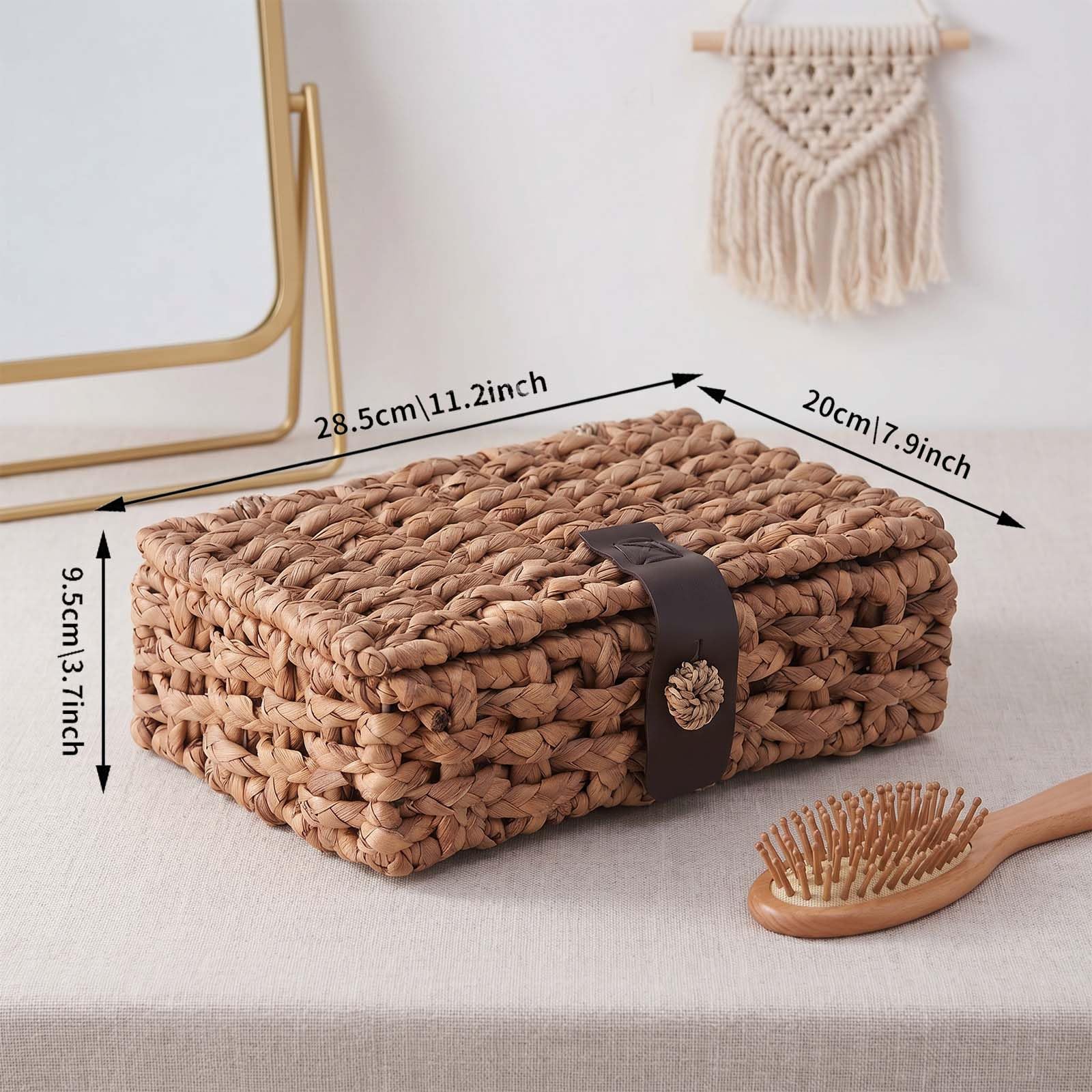 Cesto in Vimini con Coperchio, Cesta in Vimini Intrecciata in Giacinto d'Acqua per Scaffale, Tavolino da Caffè, Tavolo a Console, Arredamento Casa (Grande)