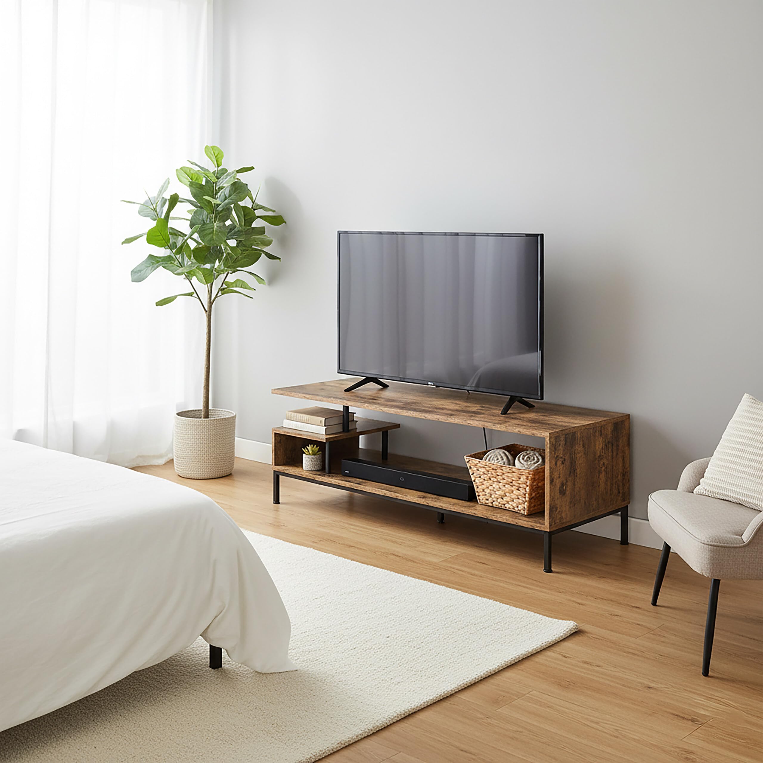 Relaxdays TV-Lowboard, 3 Ripiani, Mobile TV Aperto Fino a 55", A x L x P: 40 x 106 x 39,5 cm