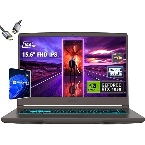 msi Thin 15 15.6”144Hz Gaming Laptop，AMD R5-7535HS，RTX 4050，Window 11 Pro，w/HDMI (64GB RAM | 1TB PCIe SSD+pro)