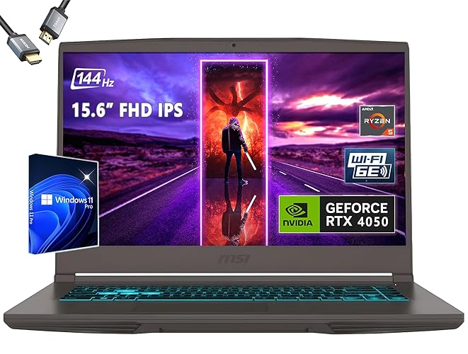 msi Thin 15 15.6”144Hz Gaming Laptop，AMD R5-7535HS，RTX 4050，Window 11 Pro，w/HDMI (32GB RAM | 1TB PCIe SSD+pro) - 32GB RAM | 1TB PCIe SSD+pro