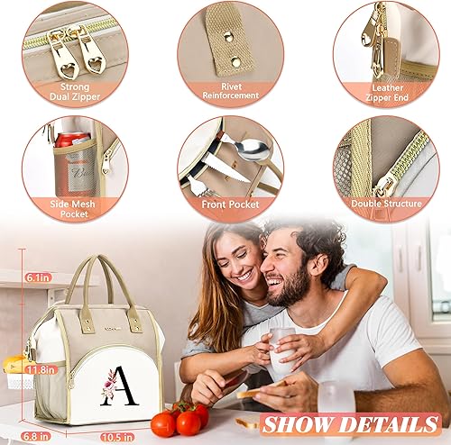 Miniatura 8 de Lonchera con inicial para mujer, lonchera térmica para niñas, lonchera grande para adultos, a prueba de fugas, para trabajo de picnic, bolsa de mano