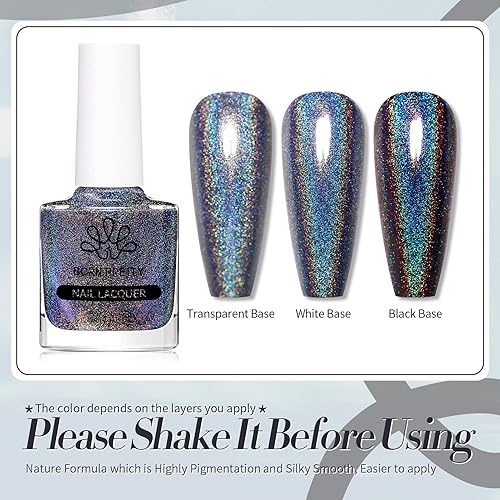 Miniatura 5 de Born Pretty Esmalte de uñas holográfico negro brillante esmalte de uñas en barra 0.3 fl oz 1 unidad
