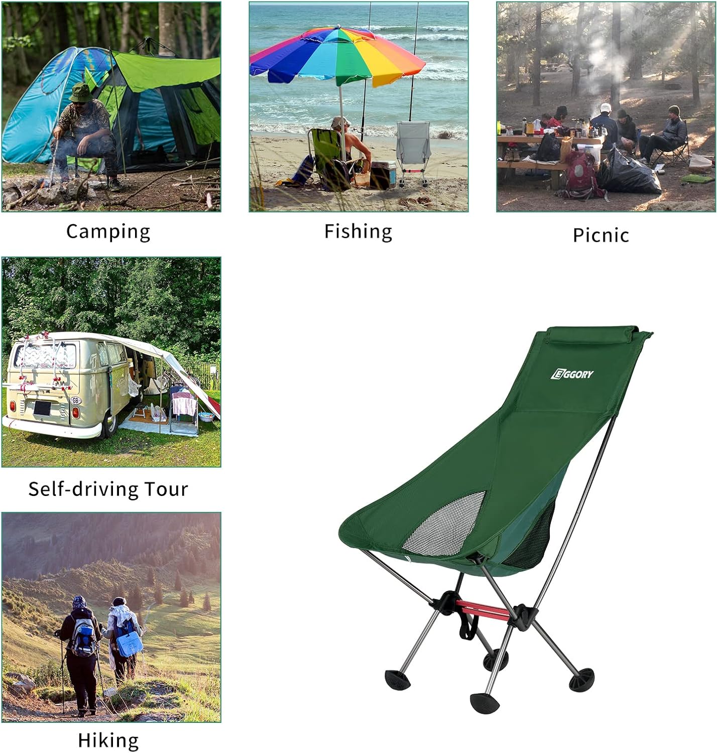 Camping Chair, Outdoor Collapsible Rocking Chair, Portable Ultralight Compact Camping Folding Beach Chair with Anti-Sinking Large Feet, Stable Compact for Outdoor Camp, Travel, Beach, Picnic