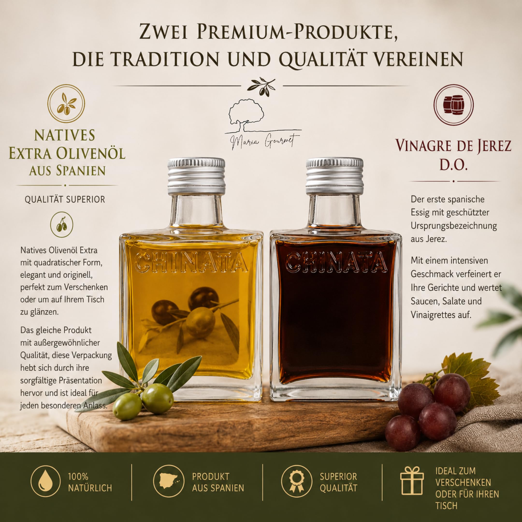 MARIA GOURMET Präsentkorb Tapas-Abend Feinkost Geschenkset Spanisch Spezialitäten Delikatessen Geschenkset Natives Olivenöl Extra Schinken Würstchen Box 2