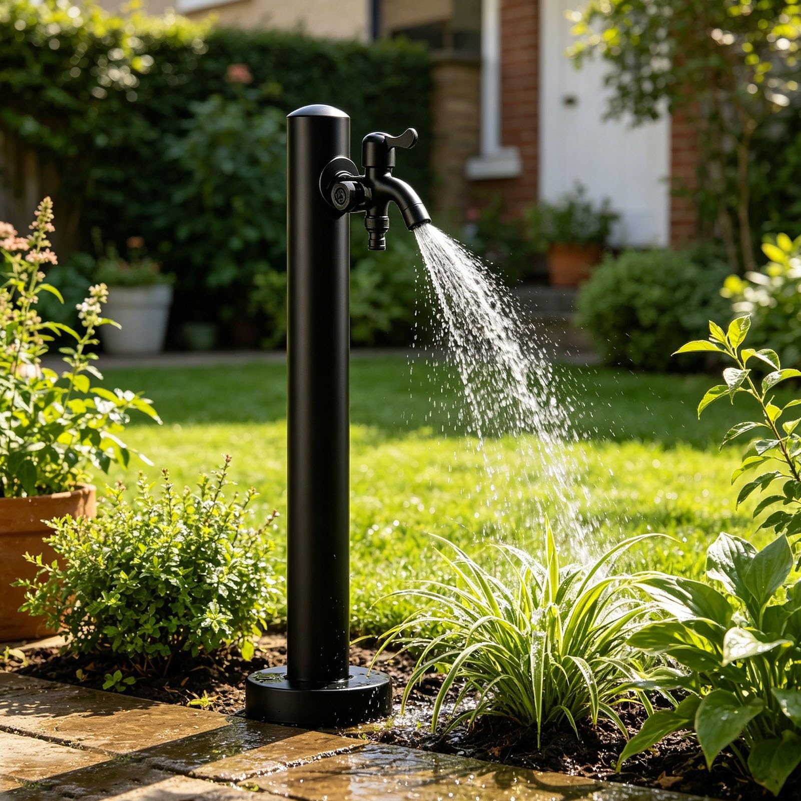Junvstor Black Garden Yard Water Fountain Column Vertical Outdoor Water Hydrant, Free-Standing Garden Tap Outdoor Spigot Spigot For Washing Irrigation(,60Cm/23.6In,Style 2)