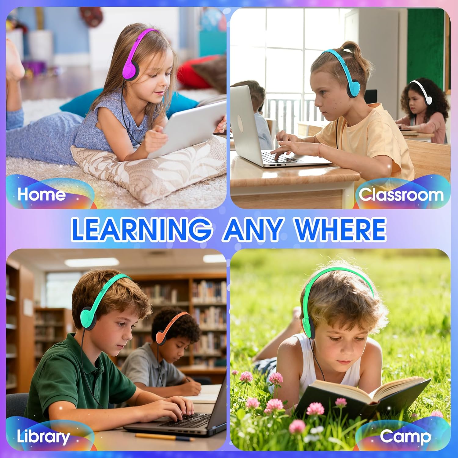 24 Pack Bulk Headphones for Classroom Students Kids School,Wholesale Earphones Wired On Ear Class Set Headsets with 3.5mm Jack for Library Chromebook Laptop PC Computer(HLY002,8 Colors)