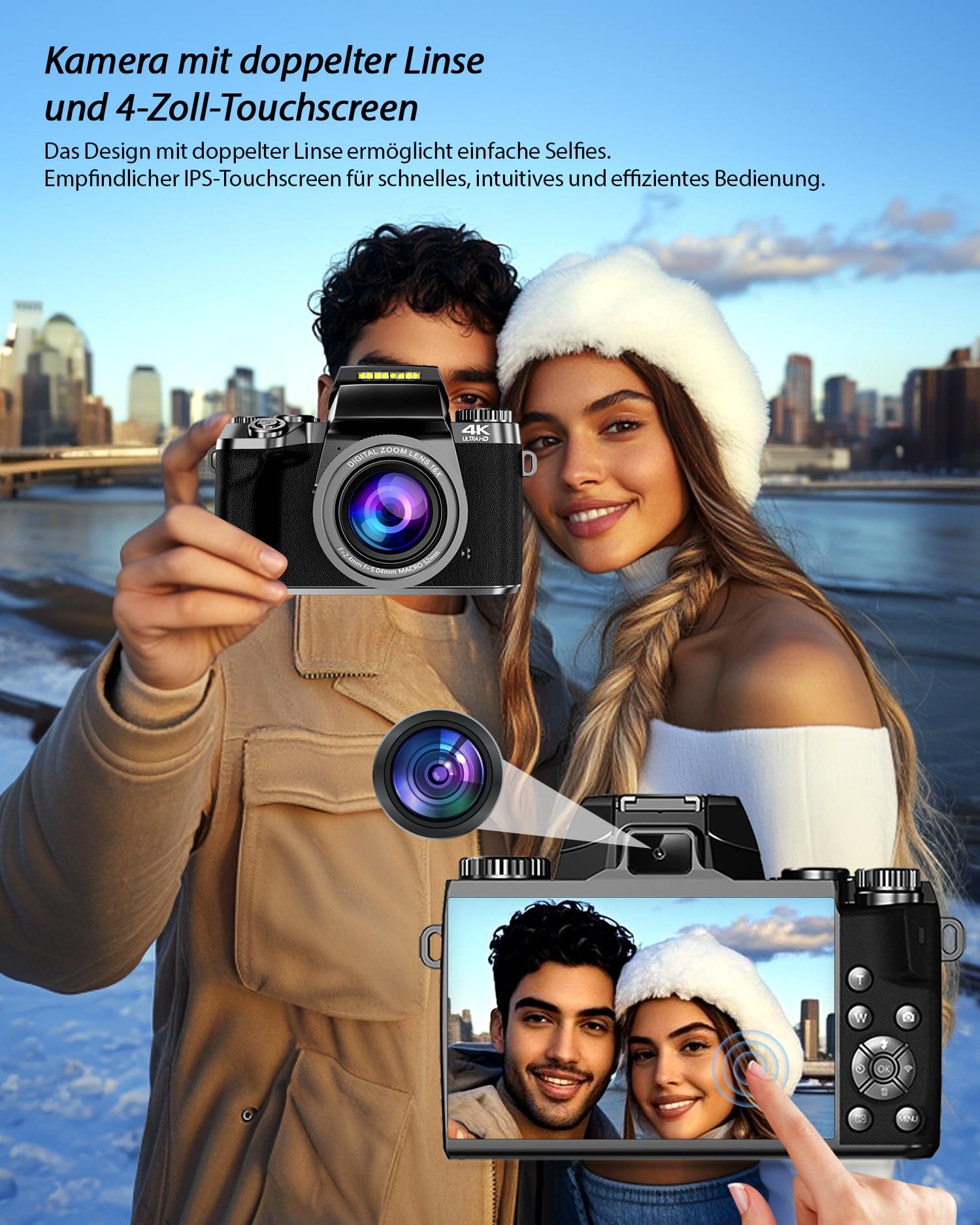 Cámara digital de 1080P, 64 megapíxeles y 16 x zoom digital, estabilizador de imagen óptico, cámara Vlog (2 cámaras)