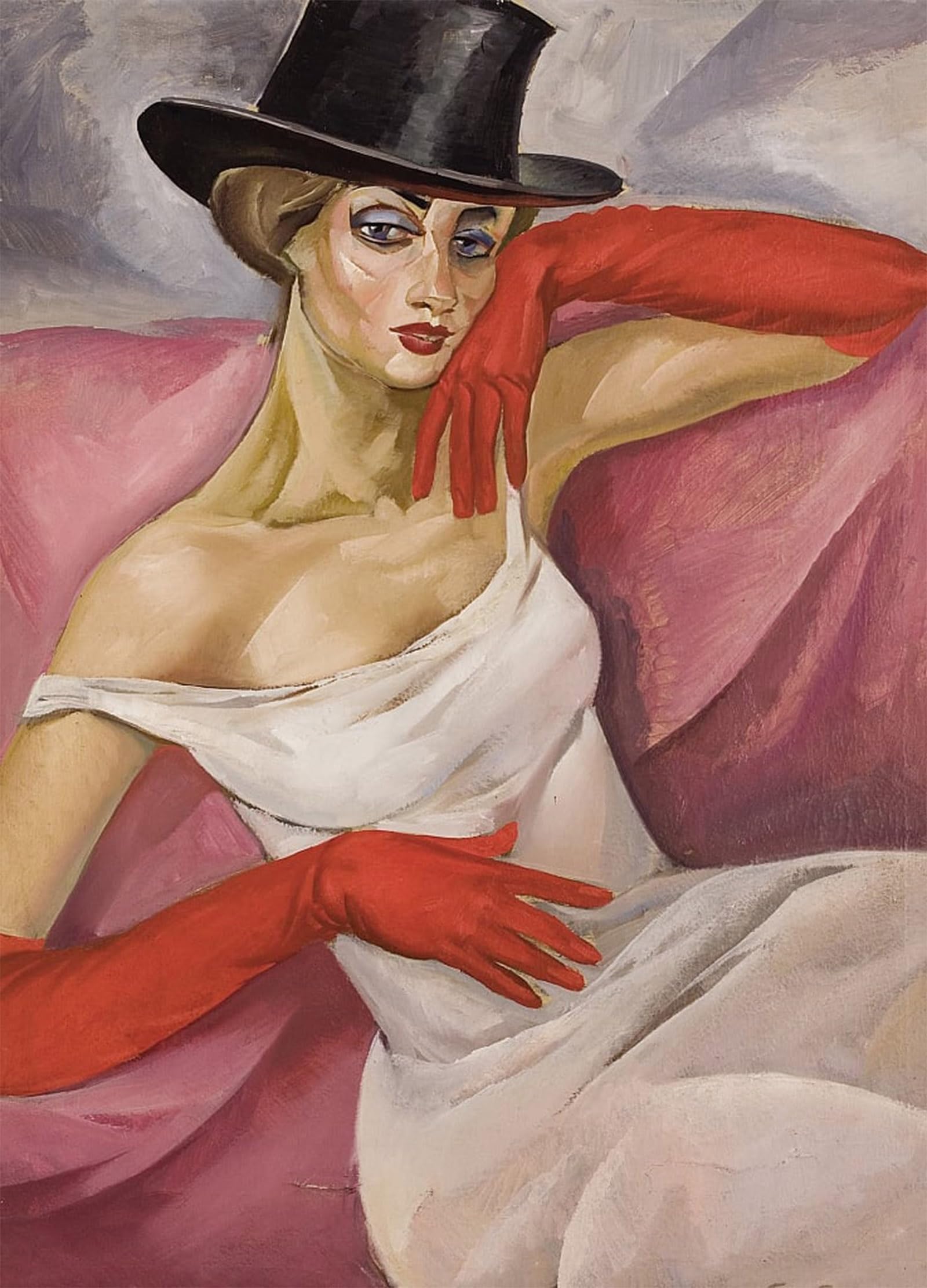 SERENDIPITP Vintage Picture Print on Canvas Wall Art Poster Lady in Top Hat by Boris Dmitrievich Grigoriev Artwork Print Poster for Wall Decor 60x90cm