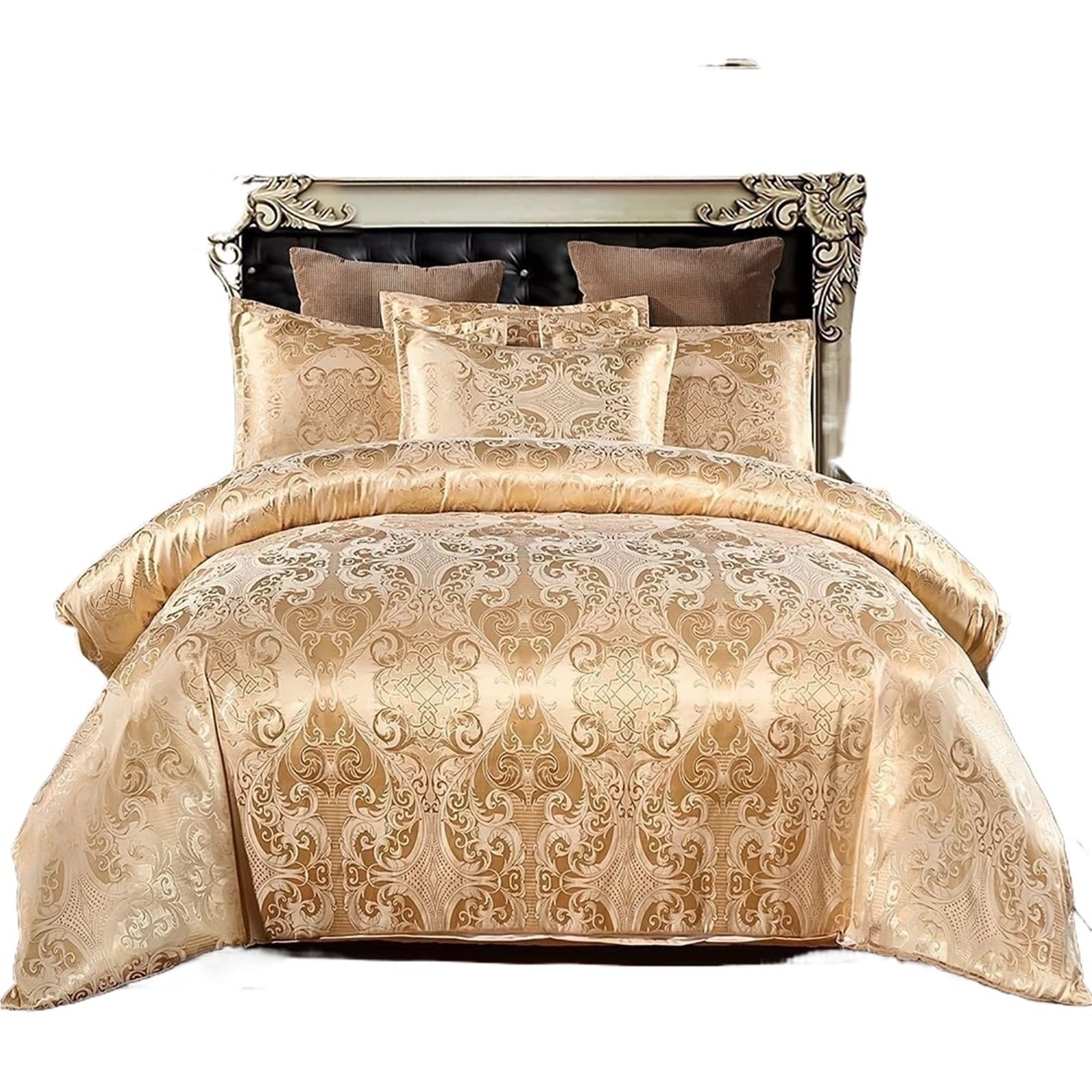 Sateen Jacquard Bedding Set All Season Hotel Style Duvet Cover Elegant Bed Linen Palace Inspired Home Decor(Golden Camel,2PC 135X200CM)