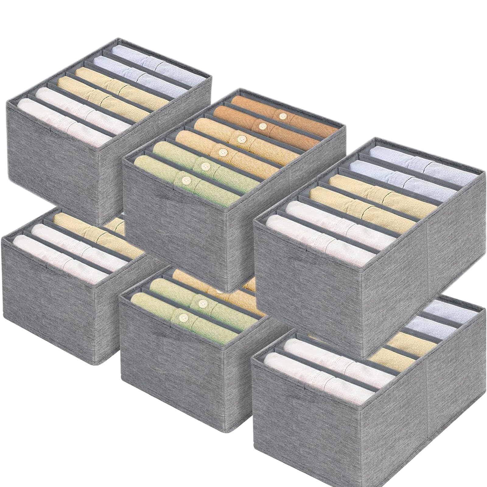 xutong 6 Piezas Organizador Armario Ropa，Organizador Armario Ropa con Separador Plegable Lavable,para Almacenar Jeans Pantalones， Organizador Camisetas 7cuadrículas 36x25x17cm