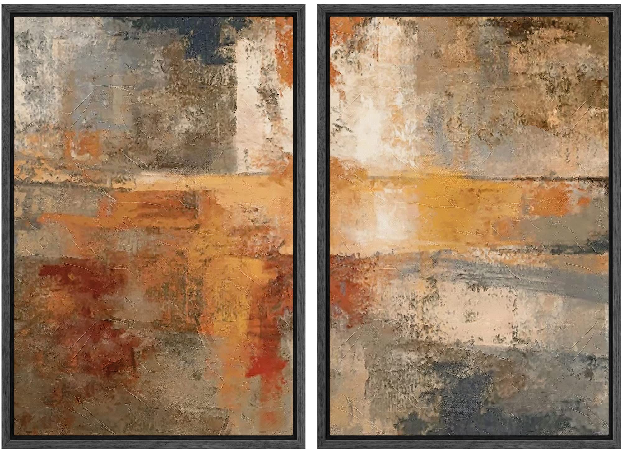 wall26 framed canvas print wall art set dark brown blue pastel paint strokes abstract shapes illustrations decorative multicolor rustic zen for living room, bedroom, office - 24"x36"x2 black