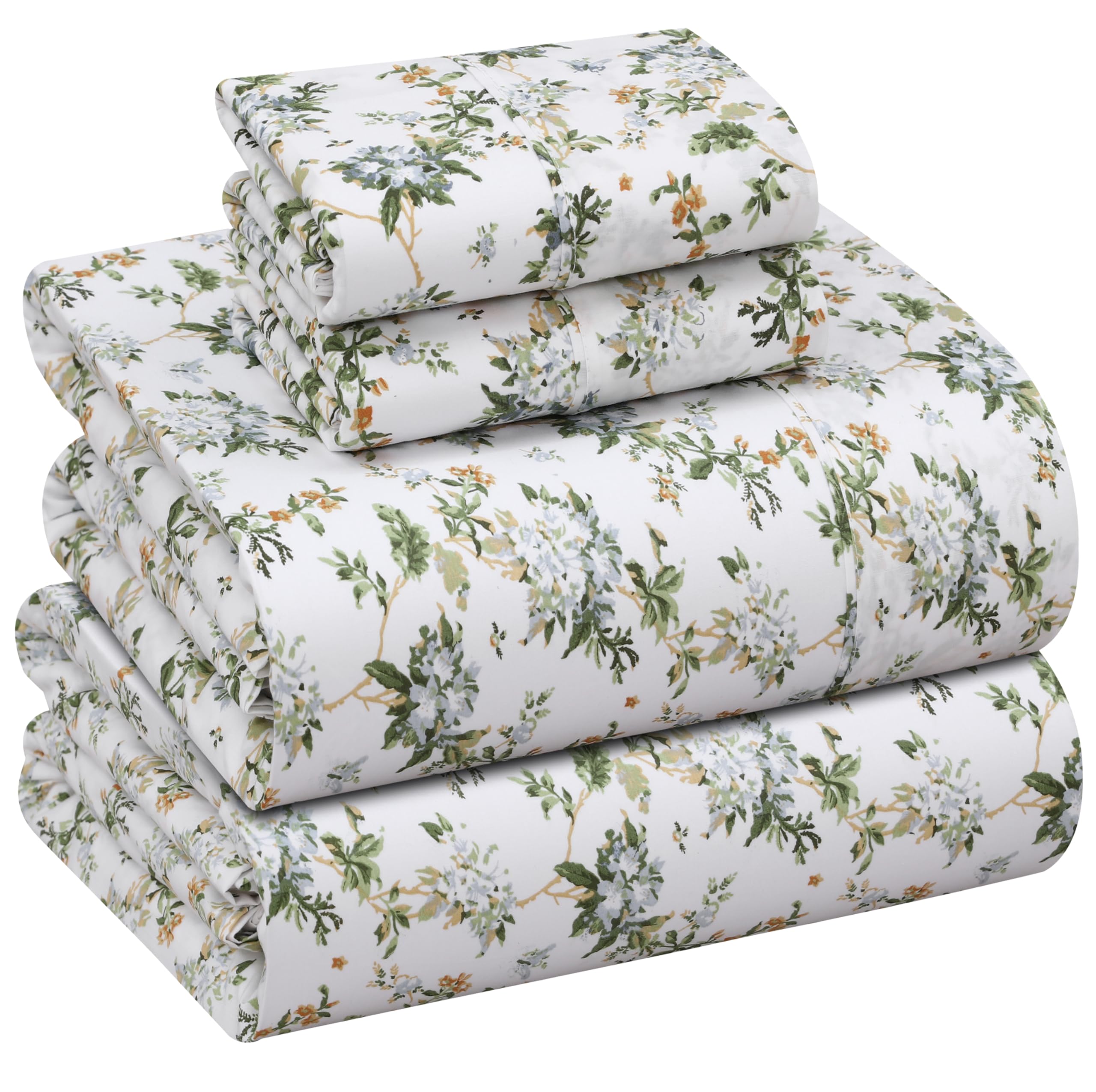 RUVANTI 100% Cotton Percale Sheets Queen Size, Heritage