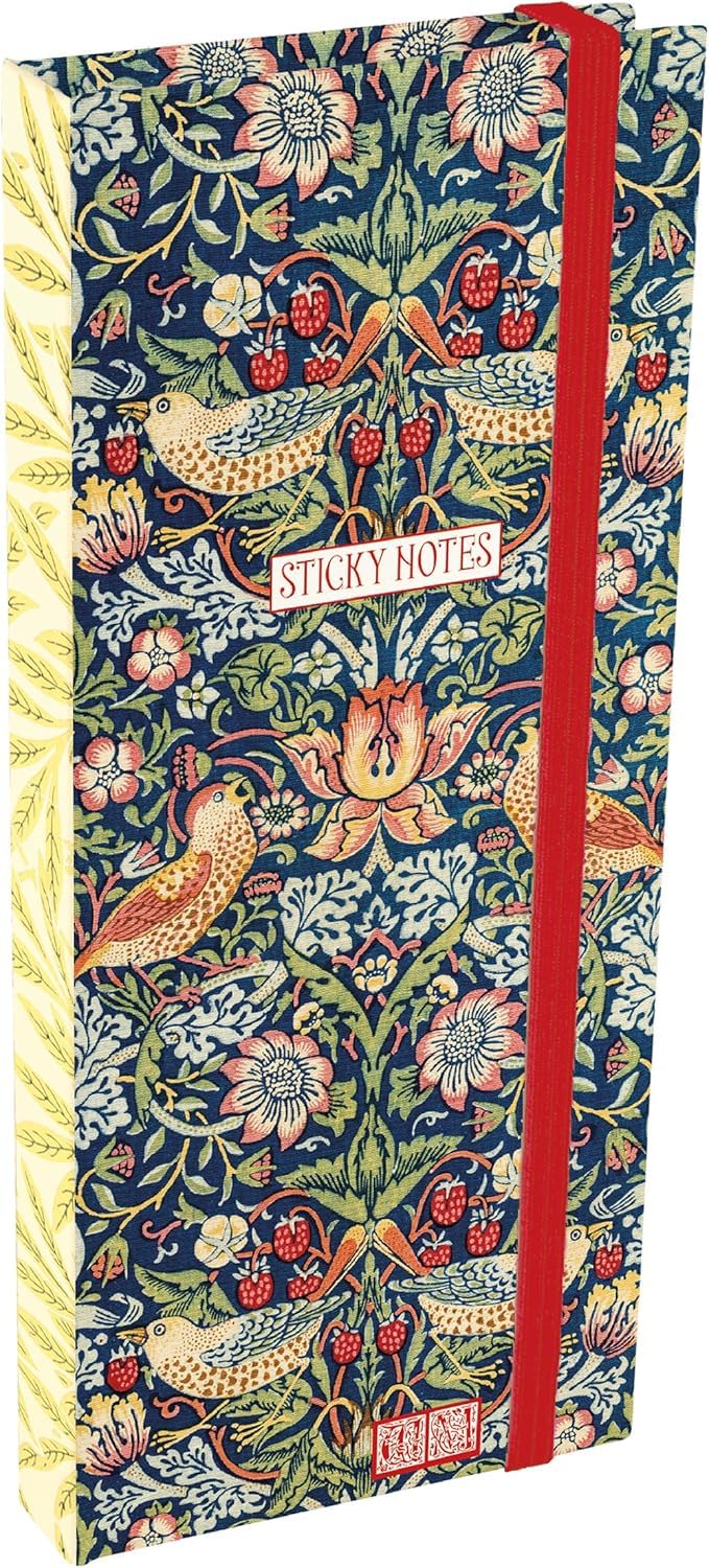 William Morris Strawberry Thief Pocket Sticky Notes Folder – Compact Sticky Note Set with 6 Pads, Portable Organiser, Floral Stationery Gift