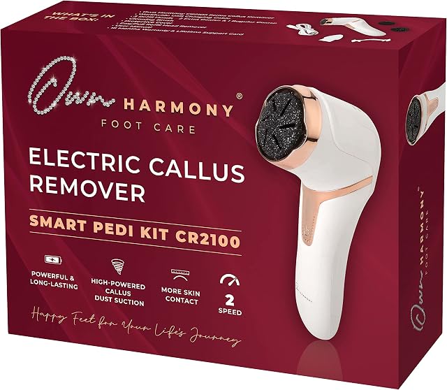 Own Harmony Electric Hard Skin Remover with Vacuum Absorption- Professional Pedicure Tools for Pedi Callus Foot Care - 3 Rollers Electronic Feet File CR2100 - Best for Dry, Cracked Heels (USB Cord)