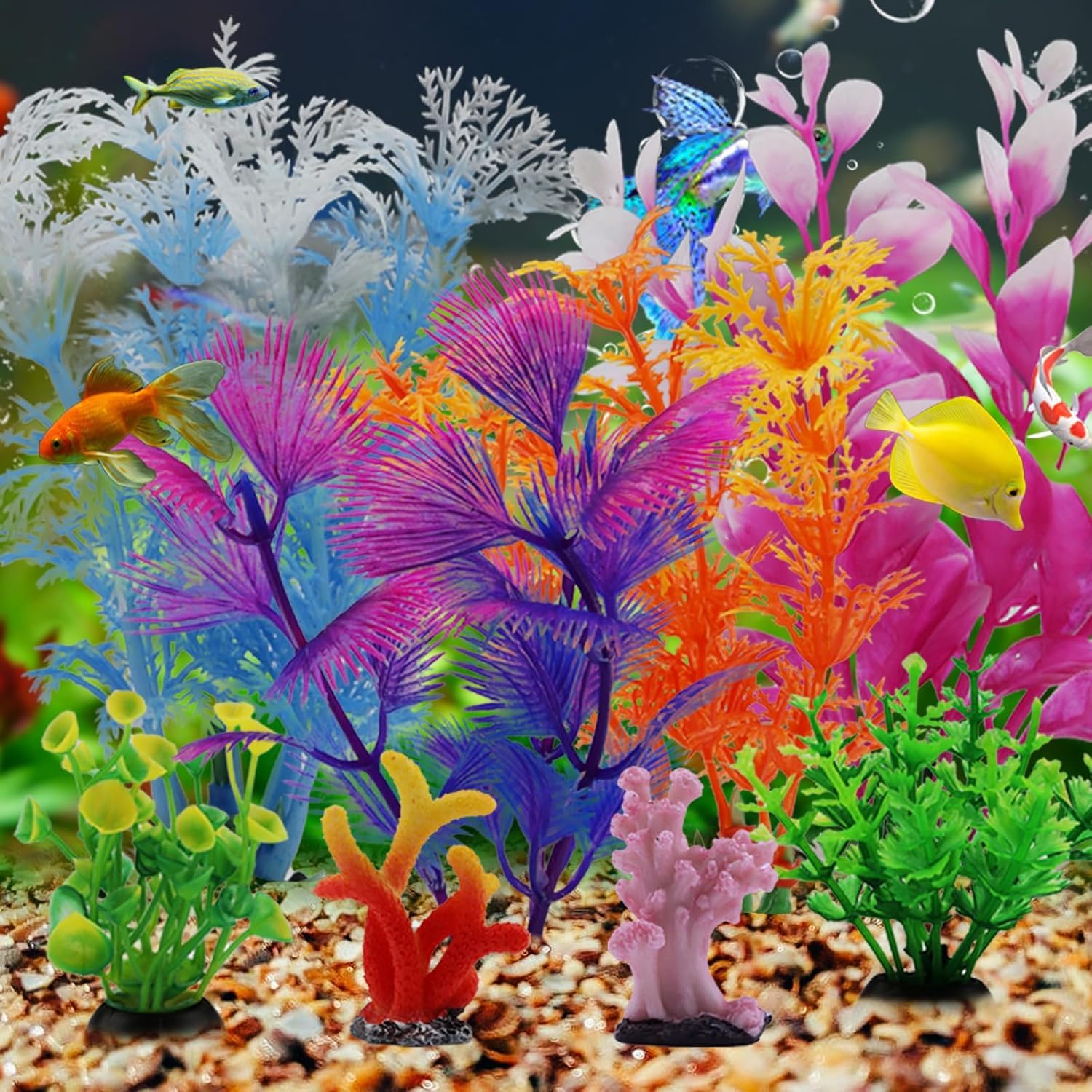 Mini Coraux Décoratifs pour Aquarium - Résine Imitation Naturelle - Décoration Fond Marin (Style Récif Corallien) Lot de 3