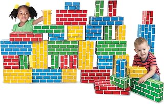 Teacher Created Resources 40-Piece Heavy-Duty Cardboard Building Blocks Set - Supports 150 lbs, Easy-Clean, Colorful Large Medium Small Sizes for Kids 2+