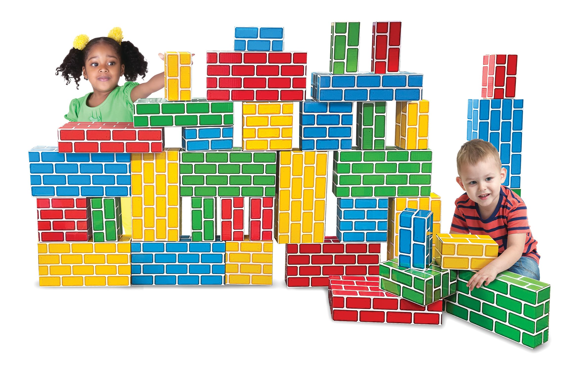 Teacher Created Resources Heavy-Duty Cardboard Building Blocks – 40-Piece Set, Supports 150 lbs – Easy-to-Clean, Sturdy, Colorful – Large, Medium &