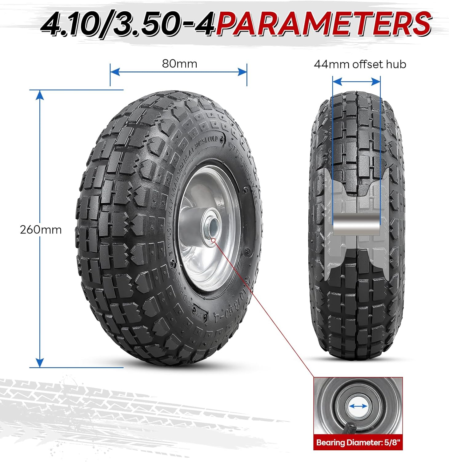 4 PCS 4.10/3.50-4 Tires and Wheels, Replacement Pneumatic Tire10-Inch Wheel with 5/8" Bearings Compatible with Hand Truck, Wheelbarrow, Wagon, Gorilla Carts Tires(Silver) P-096