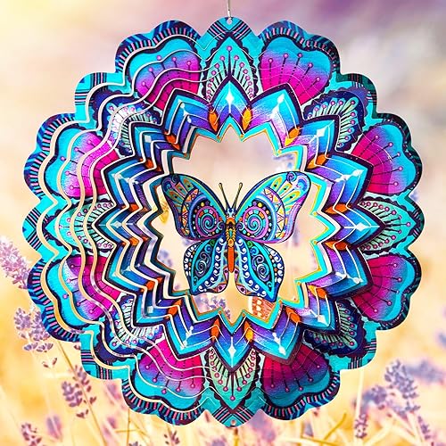 FONMY Molinillo de viento de mariposa de acero inoxidable 3D de 12 pulgadas, escultura de viento que vale la pena regalo de decoración de Navidad.