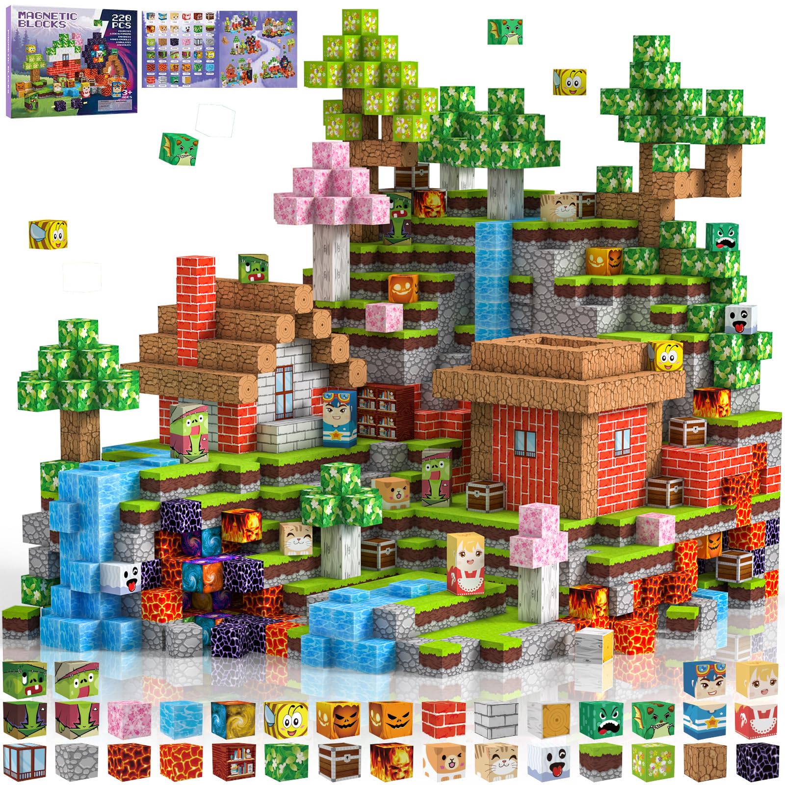 Crifeton Costruzioni Magnetiche per Bambini 220 PCS 2CM 3+ Giochi Cubi Magnetici, Building Blocks Giocattoli Montessori a Partire da 3 4 5 6 7 8 9 10 11 12 Anni Regali di Compleanno per Ragazzi