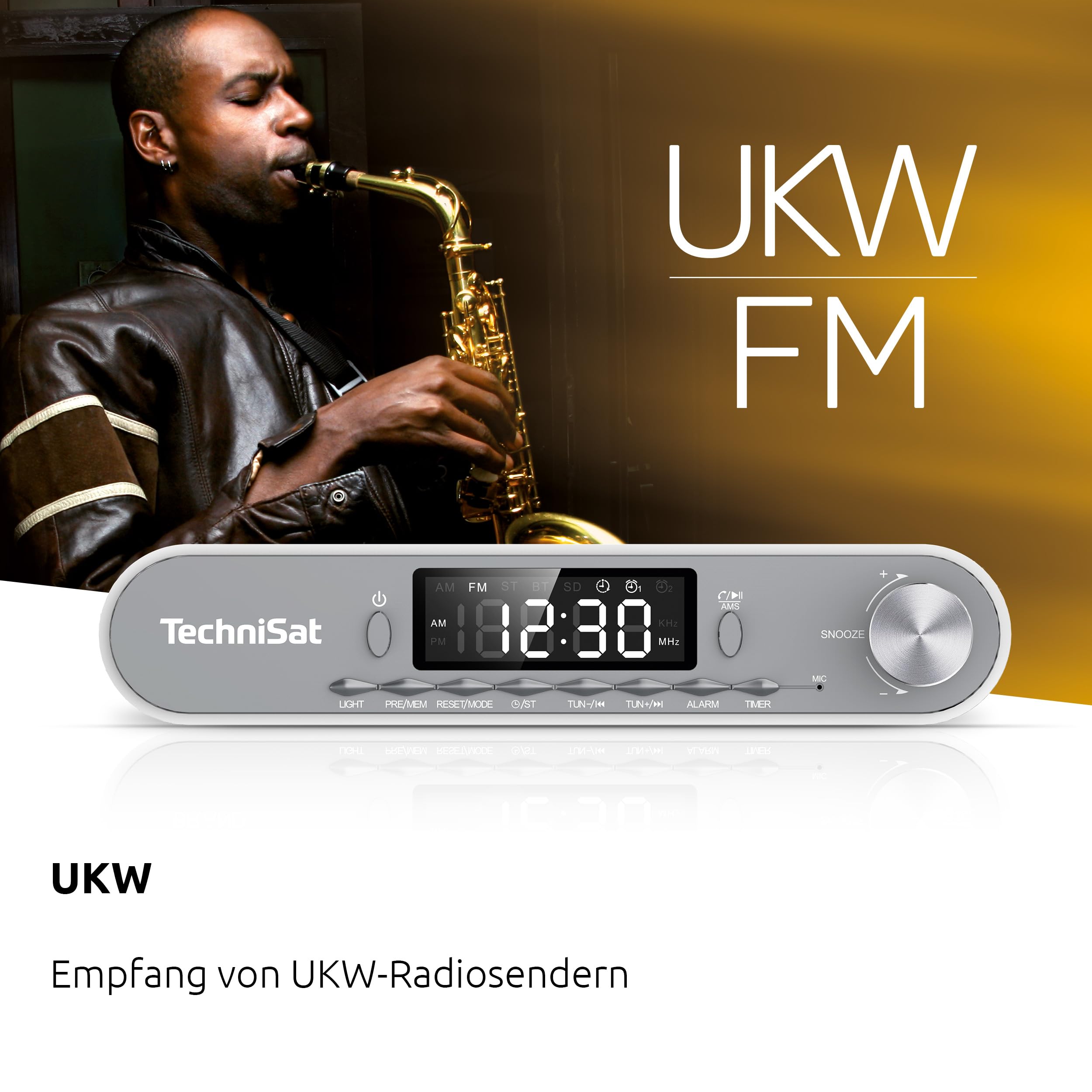 TechniSat KITCHENRADIO - Elegantes UKW-Unterbau-Küchenradio mit Arbeitsleuchte (Timer Direktwahltaste, Weckfunktionen, LED-Display, Unterschrankbeleuchtung, Bluetooth, Freisprecheinrichtung, 5 W)