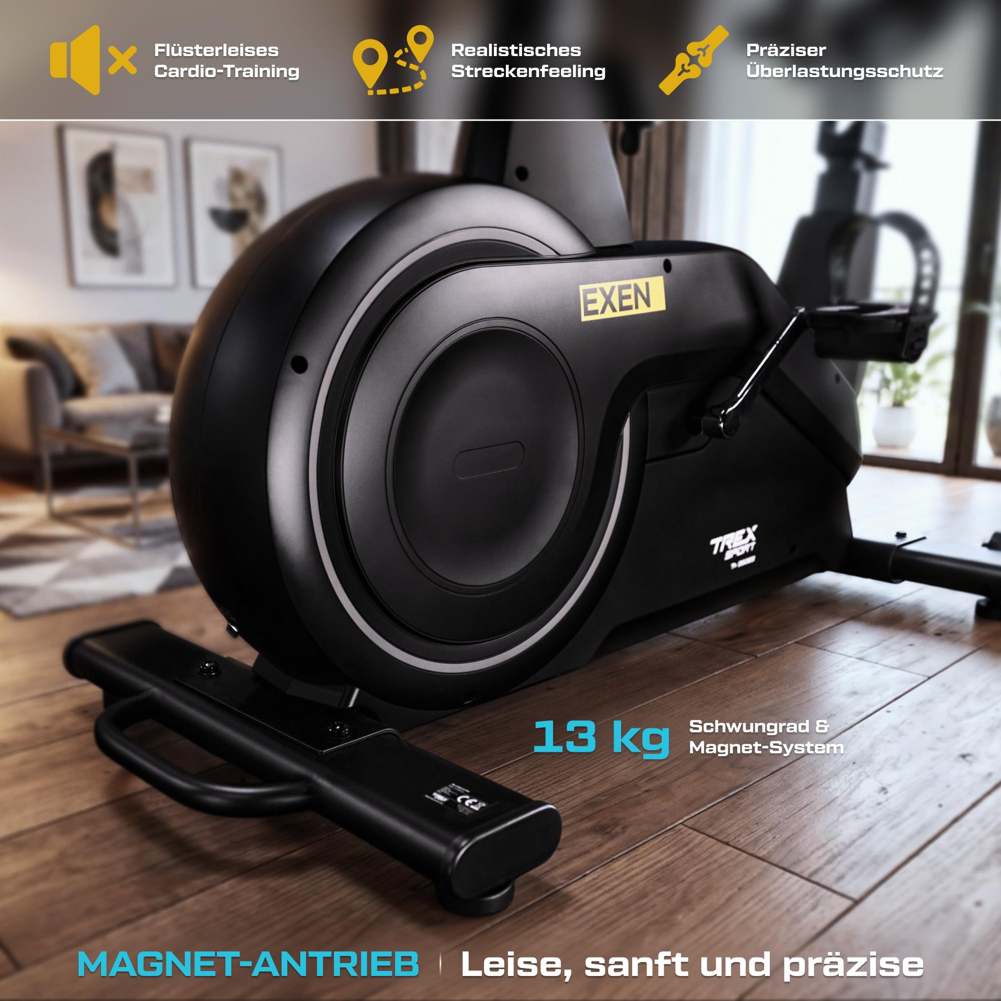TREX SPORT Hometrainer Fahrrad EXEN bis 150kg 21 App Trainingsprogramme