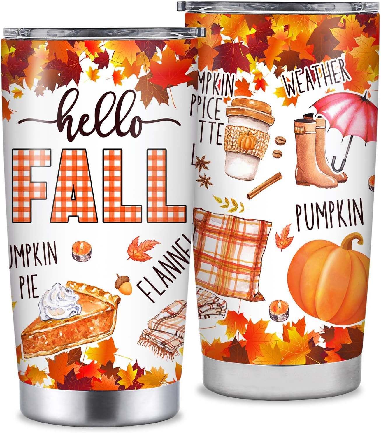 JarThenaAMCS Fall Pumpkin Tumbler 40 Oz - Stainless Steel Travel Cup With Lid & Straw, Pink Orange Design