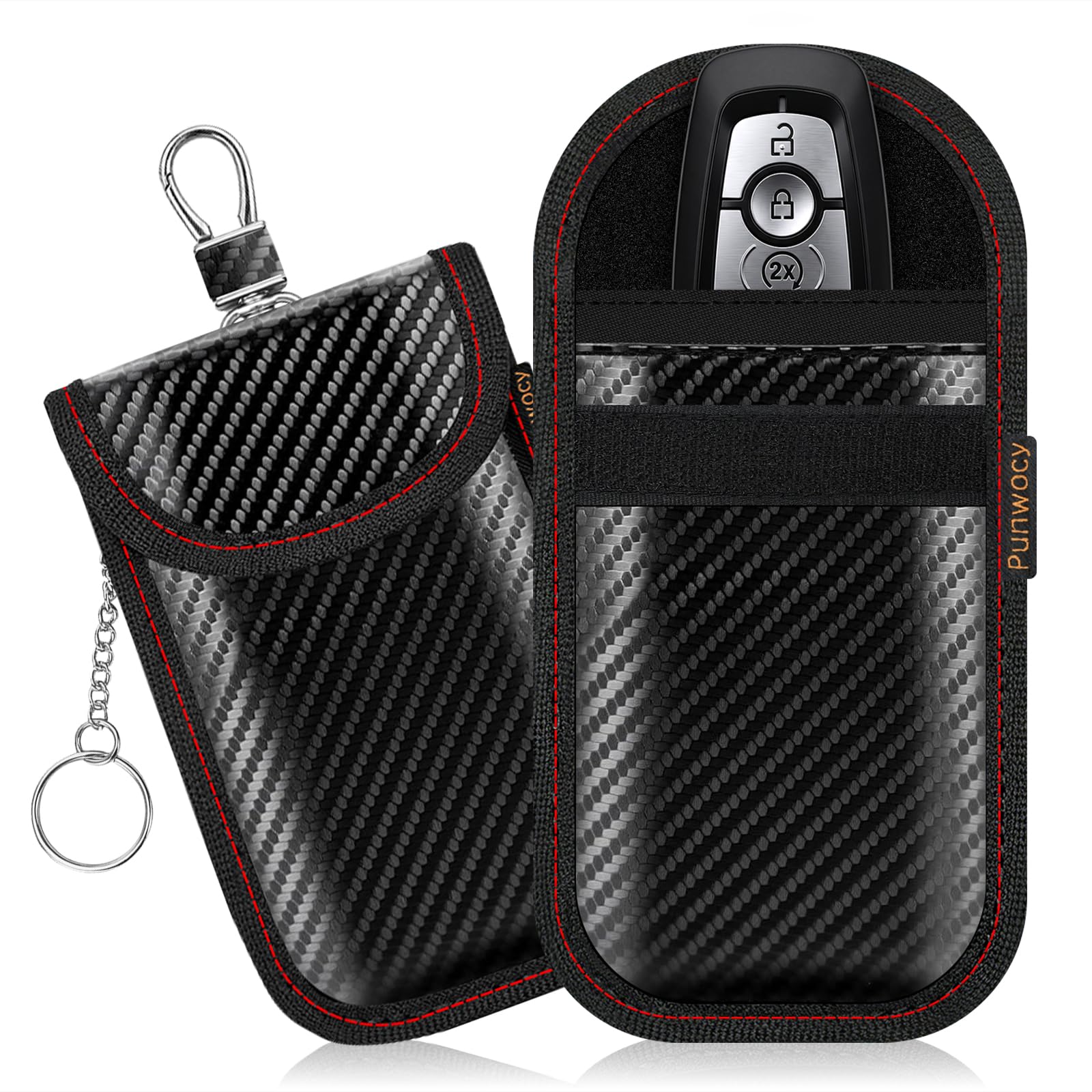 Punwocy Faraday Pouch for Key Fob, Faraday Bag for Car Keys, 2 Pack | Dual-Layer Signal Blocking: Helps block key fob signals to reduce relay-attack risk. Fits most car key fobs at home or away.