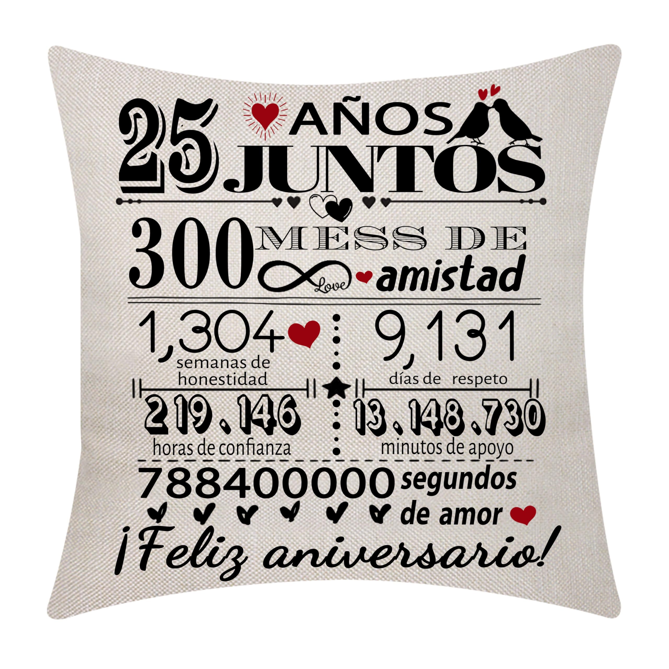 25 Aniversario de Boda Funda de Cojín 18x18 Pulgadas 25 Años de Matrimonio Regalo de Bodas Decoración para Parejas Padres Mujeres Hombres Marido Esposa Mamá Papá Amigos(25)