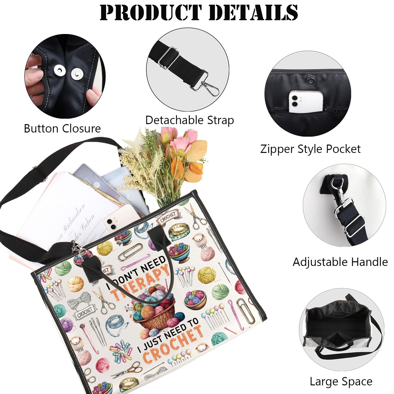 MYSOMY Crochet Lover Makeup Bag Funny Crochet Gifts Cosmetic Bag Crocheter Gift Crochet Tool Bag Crocheting Supplies Bag (I Don't Need TG UK) - Image 3