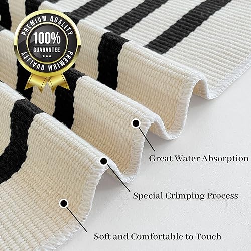 Miniatura 5 de KOZYFLY Alfombra a rayas negras y beige de 5 x 8 pies, lavable para interiores y exteriores, alfombra de algodón para patio al aire libre, alfombra