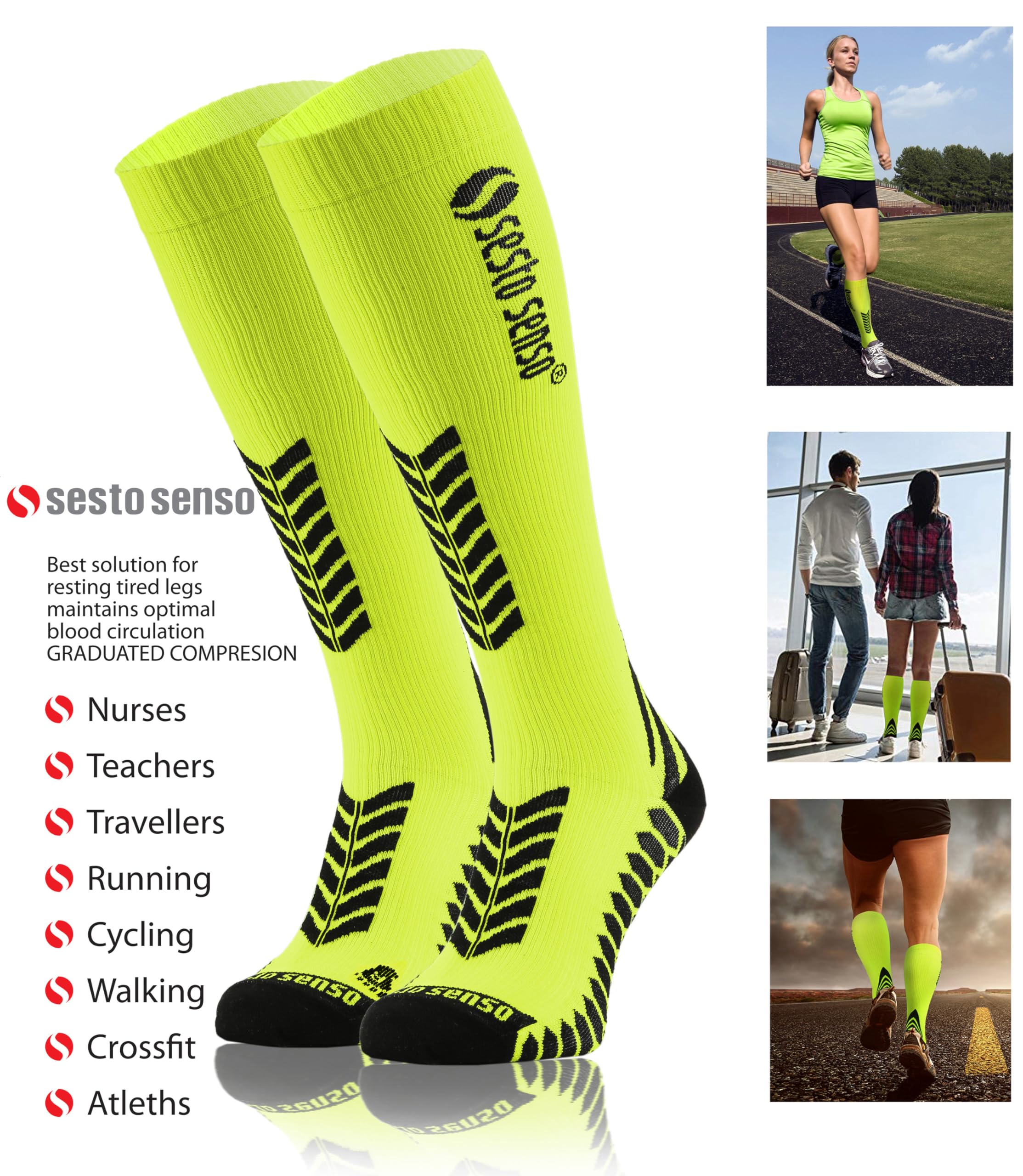 sesto senso 3 paia Alte Calze a Compressione Sportive Donna Uomo per Sport