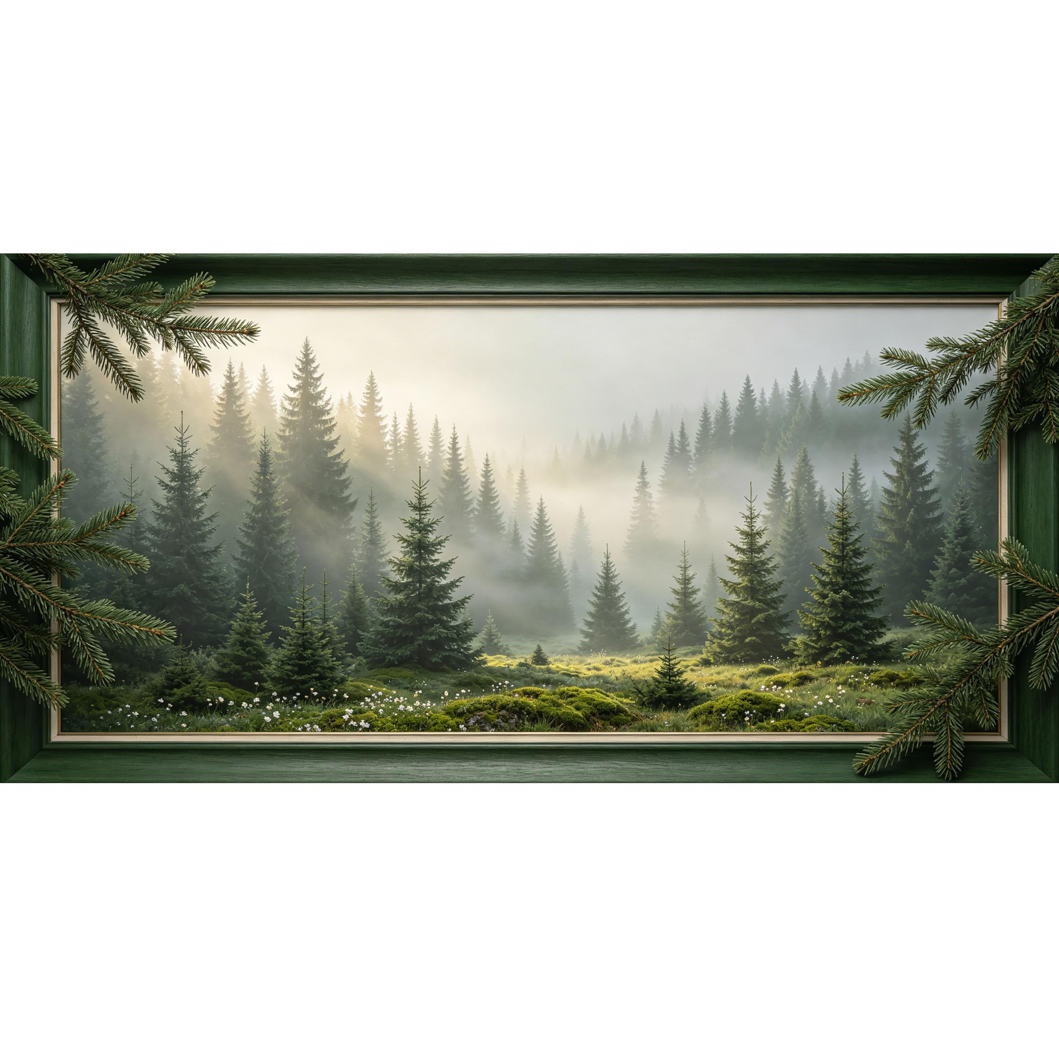 Agglomerix 3D Framed Wall Art Misty Conifer Forest Landscape Pine Tree Nature Scene Large Size SelfAdhesive Removable Wall Decor Prints Artwork for Living Room Bedroom Office