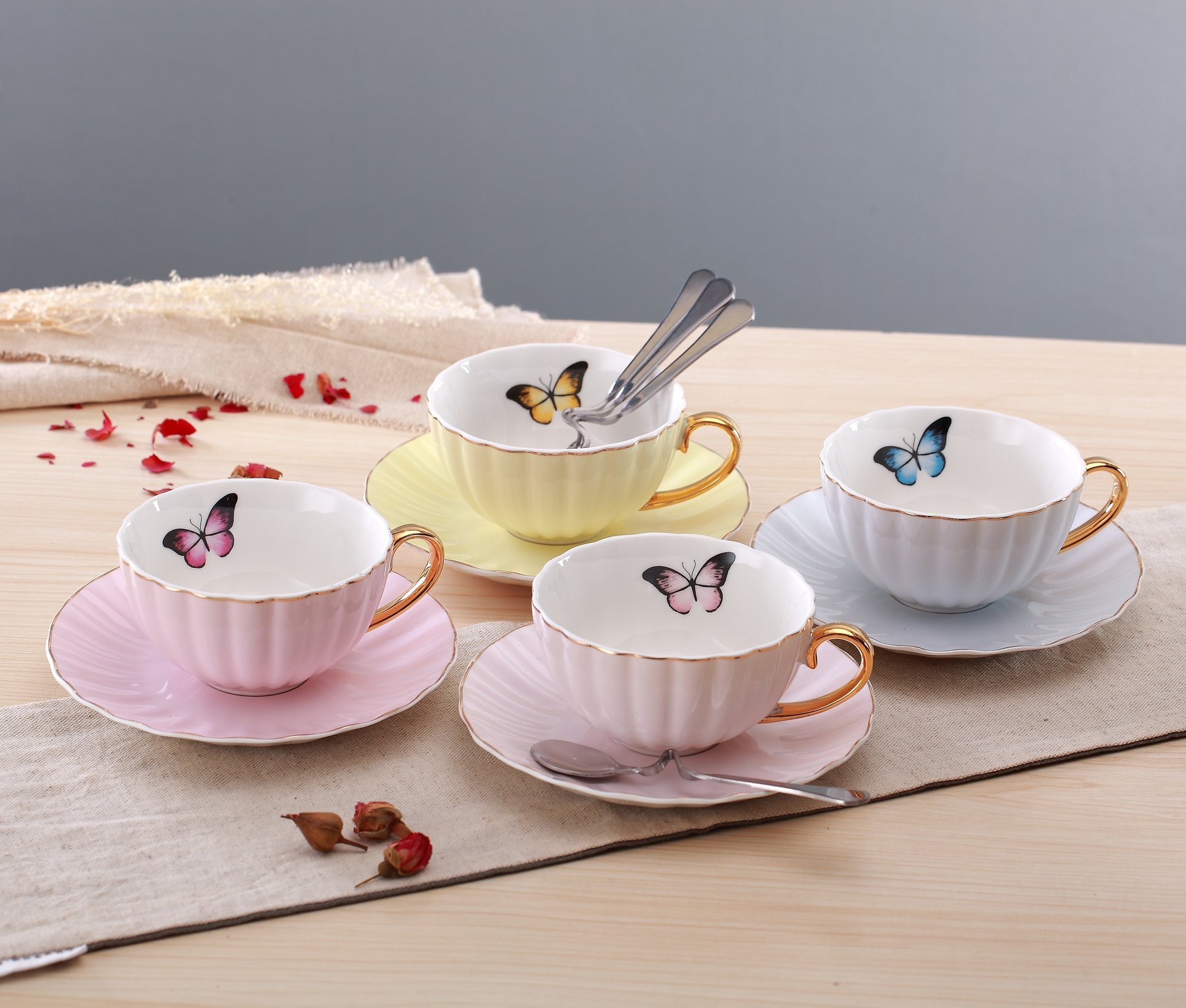 jusalpha® Porcelana Taza De Té Y Platillo set-coffee tazas de café con plato y cuchara fd-tcs03 – 4 Color