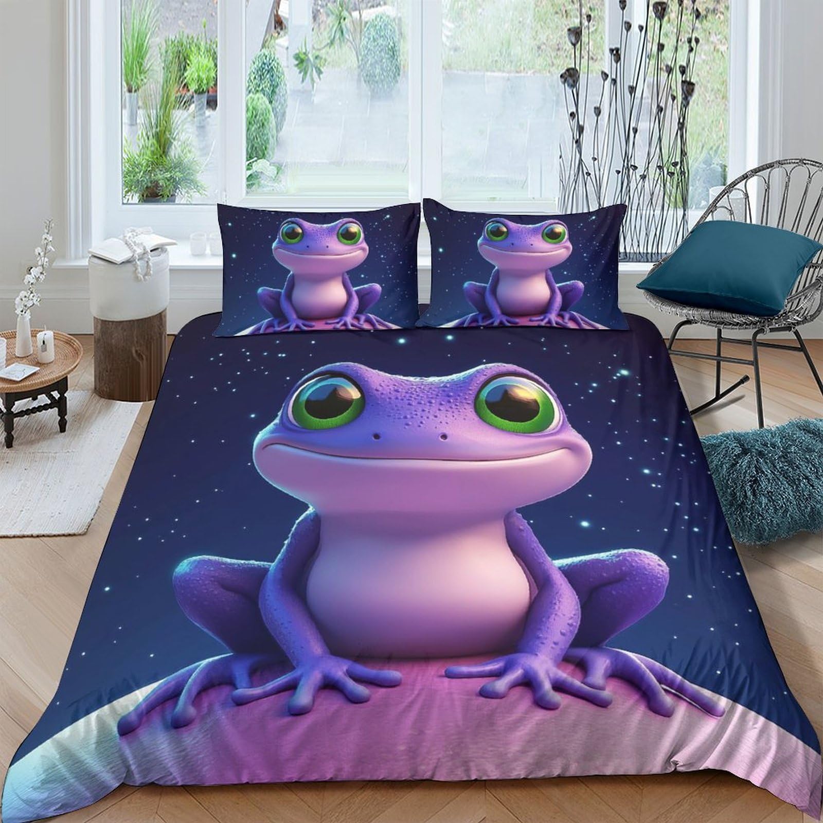 Ctjqhvkz Style-6 3D Printed Purple Frog Fitted Sheet Microfiber Soft Slip-Resistant Cartoon Night Sky Bed Cover For Bedroom Dorm Decor Single（135X200cm）