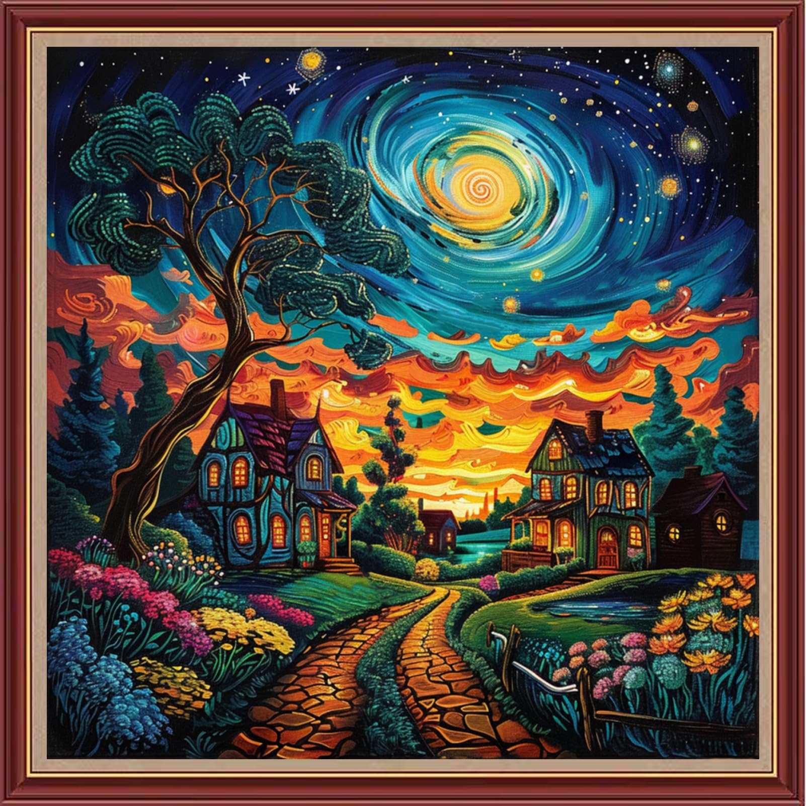 Dooxvey Cross Stitch Kits for Adults Beginners,Full Range of Cross-Stitch Stamped Kits Needlepoint Kits for Beginners Embroidery Kits 11CT Cross Stitch Patterns-Starry Night Moon Home 18x18 inch