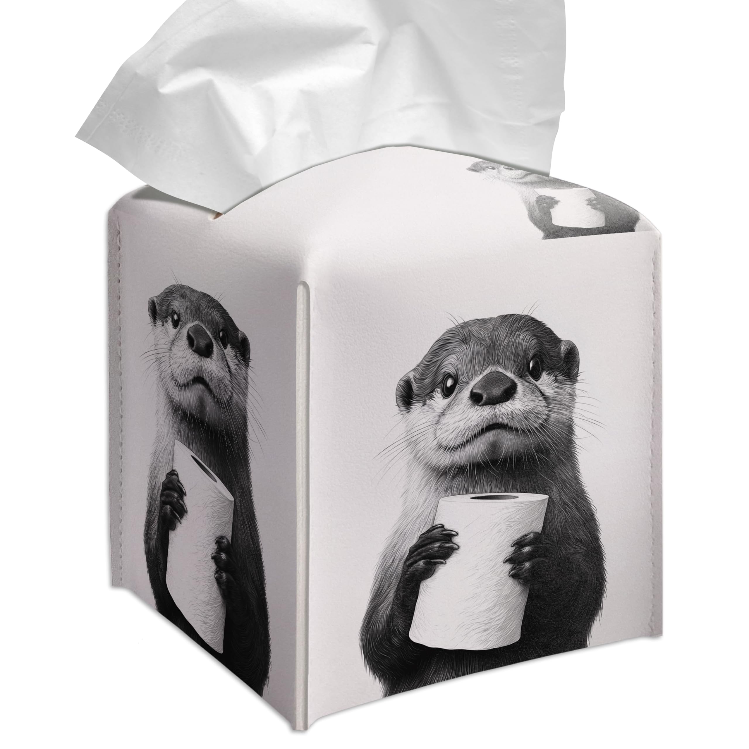 Asbwuo As Pic Cute Otter Tissue Box Cover Square, Toilet Paper Cube Case For Facial, 5.2" Pu Leather(072)