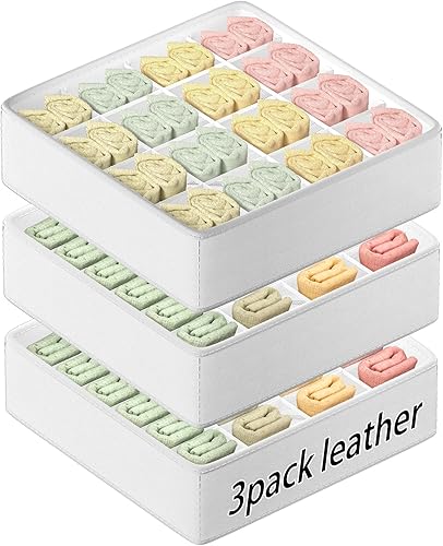 Organizador clásico de cuero para ropa interior, cajón, divisores de armario, 64 celdas (16+24+24) caja de almacenamiento de cuero plegable para